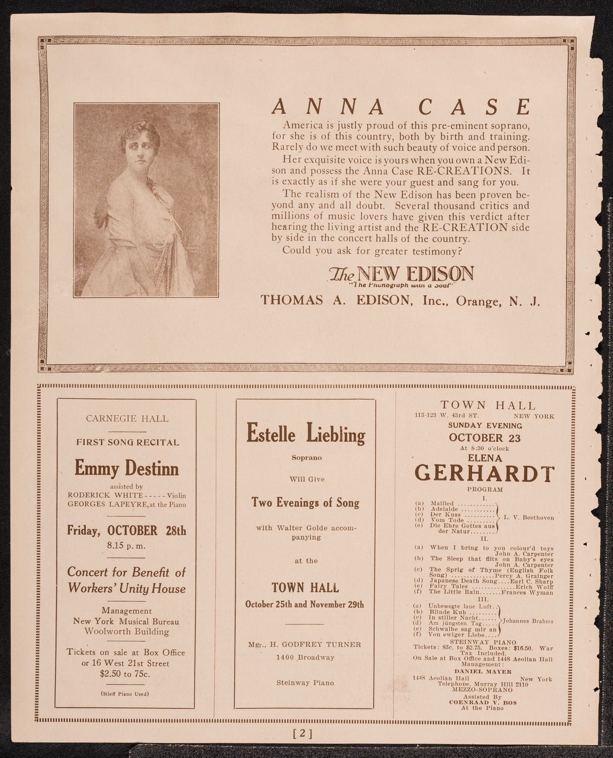 Gala Concert Presented by Maurice Frank, October 22, 1921, program page 2