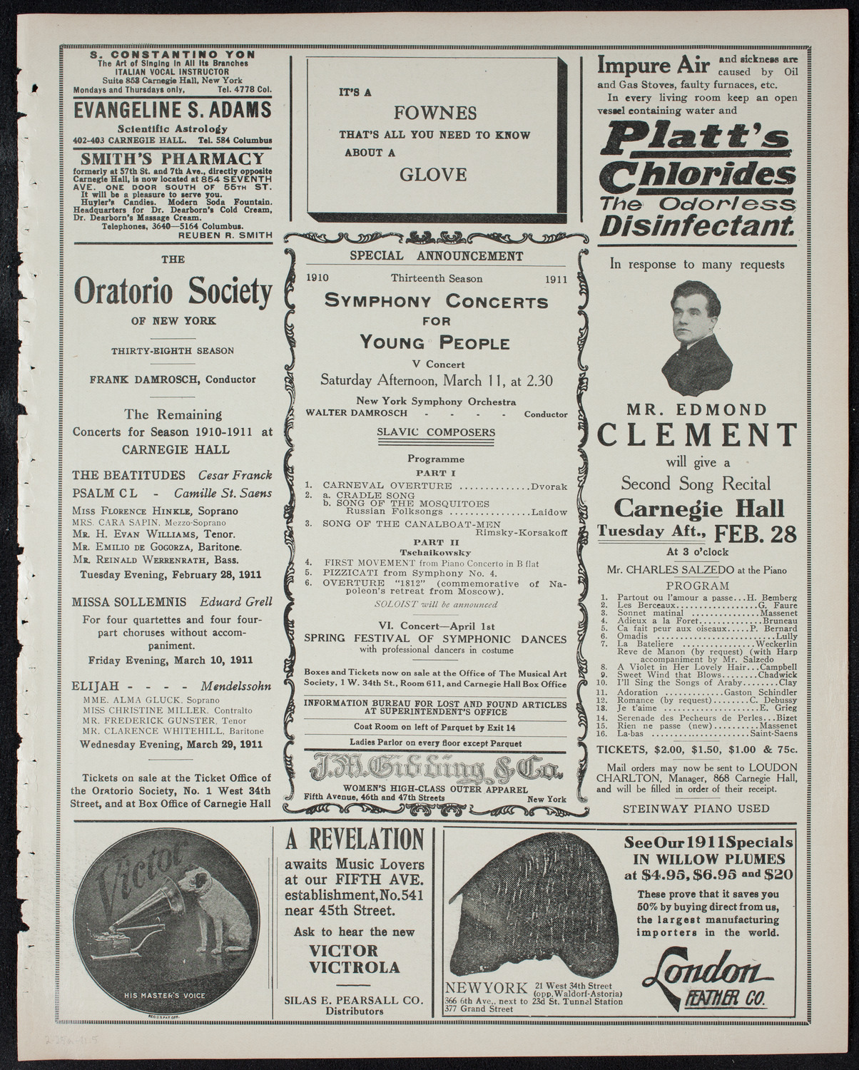 Boston Symphony Orchestra, February 25, 1911, program page 9