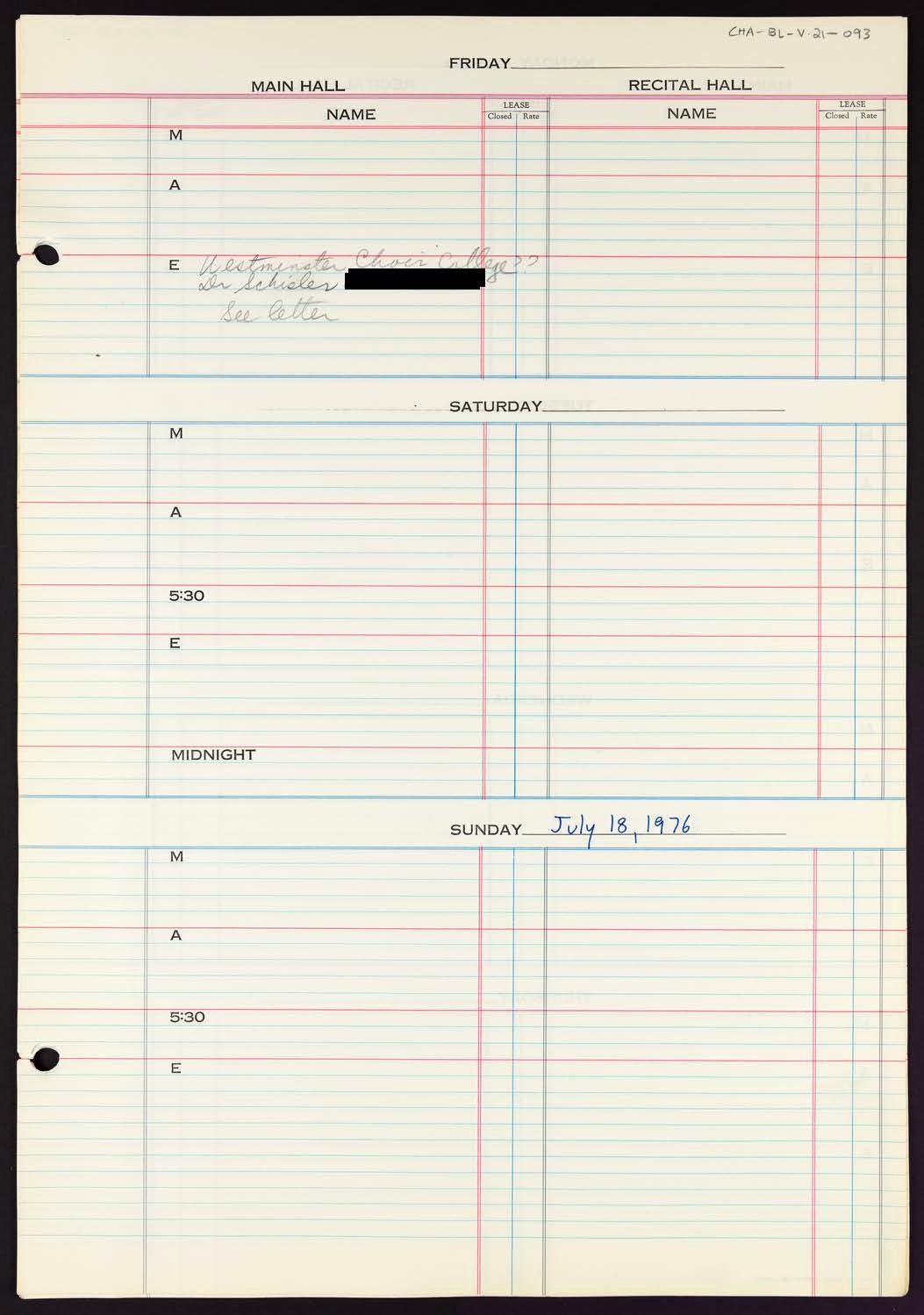 Carnegie Hall Booking Ledger, volume 21, page 93