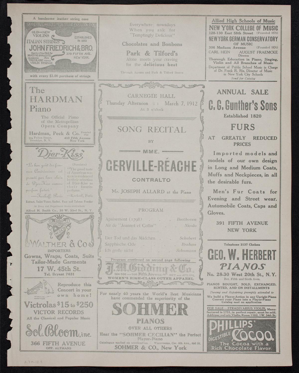 Jeanne Gerville-Réache, Contralto, March 7, 1912, program page 5