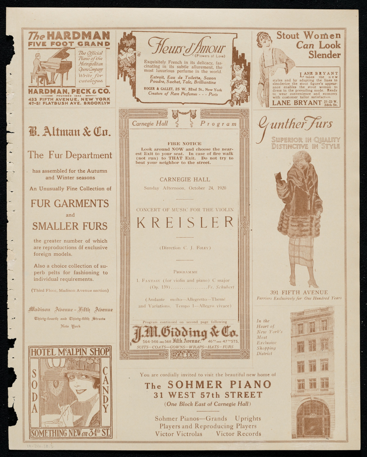 Fritz Kreisler, Violin, October 24, 1920, program page 5