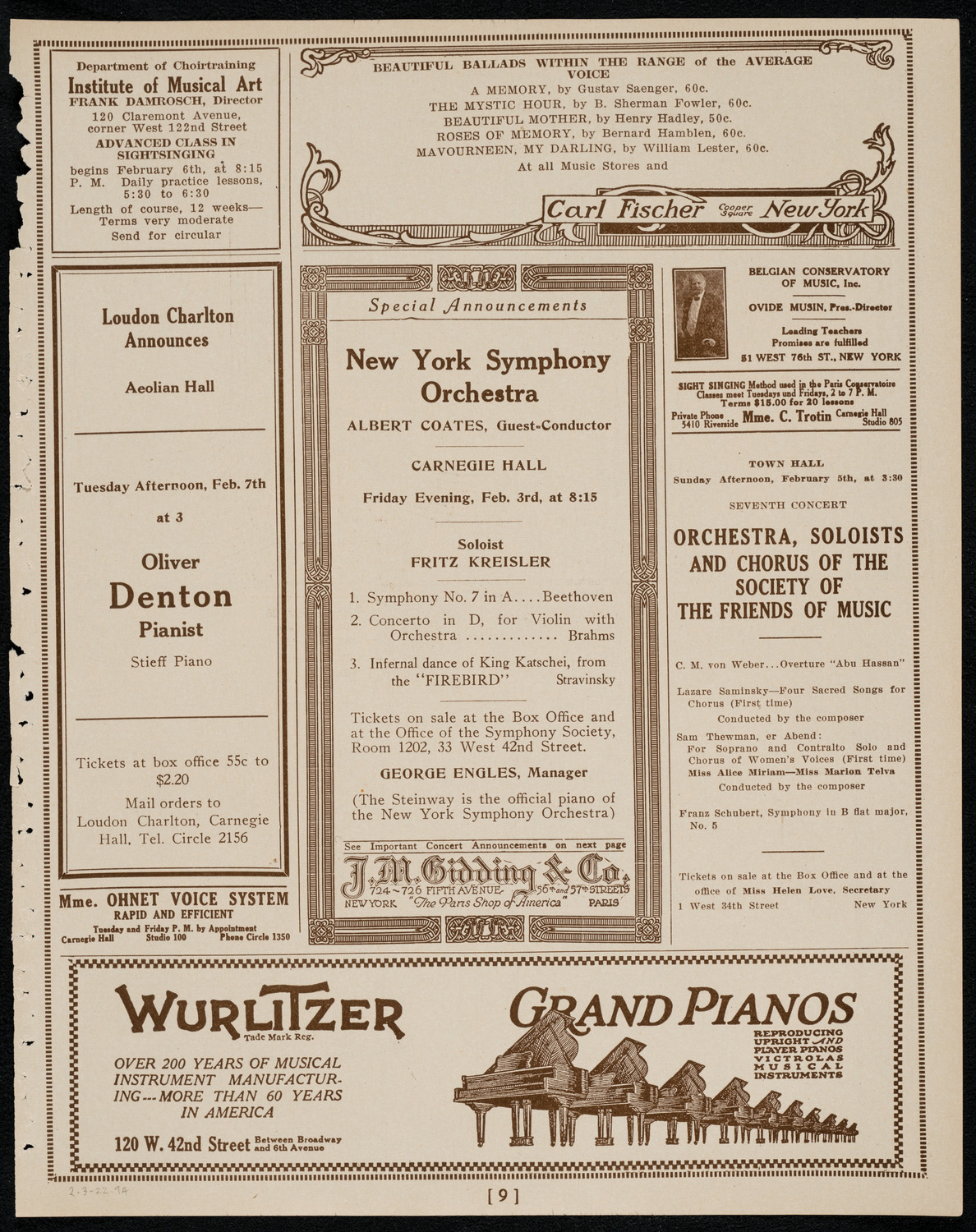 New York Philharmonic, February 3, 1922, program page 9