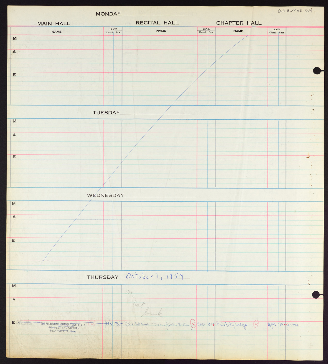 Carnegie Hall Booking Ledger, volume 5, page 4