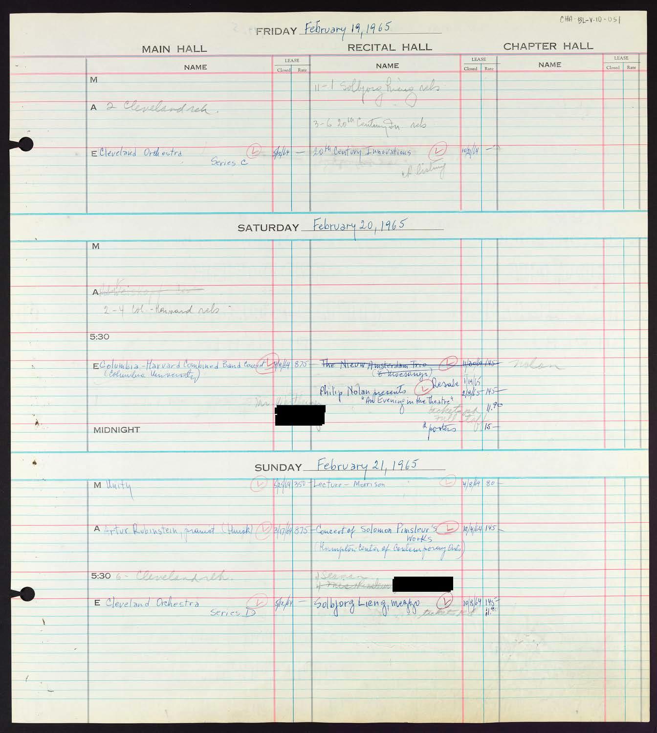 Carnegie Hall Booking Ledger, volume 10, page 51