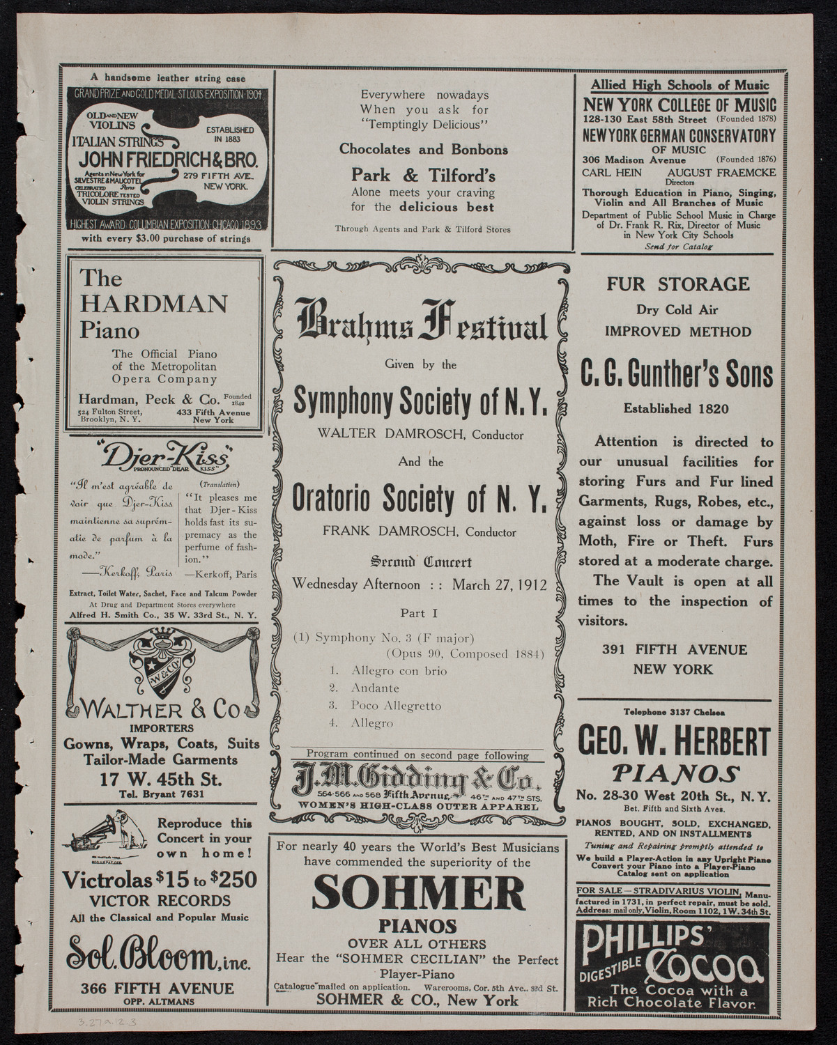 Brahms Festival: New York Symphony Orchestra, March 27, 1912, program page 5