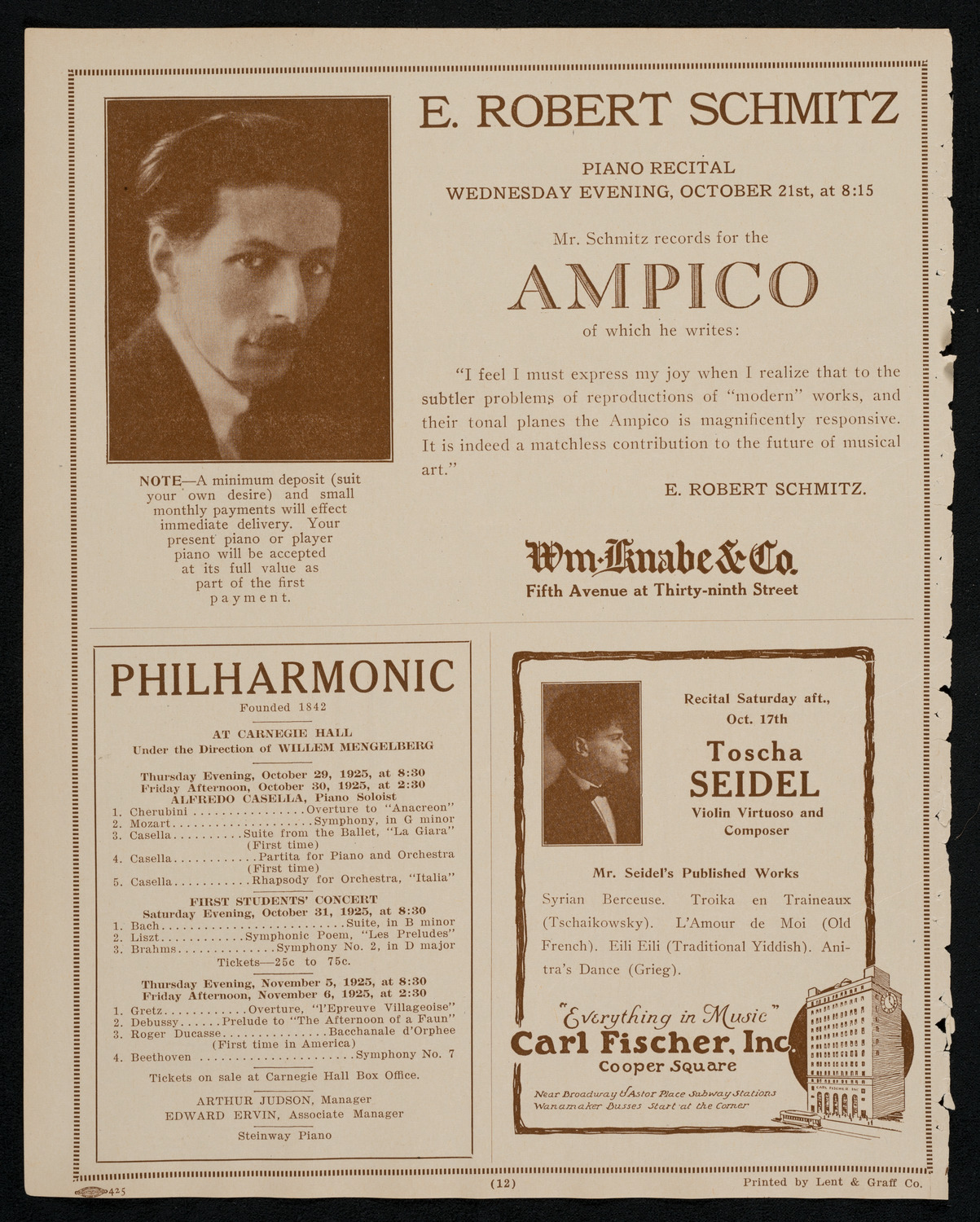 New York Philharmonic, October 16, 1925, program page 12