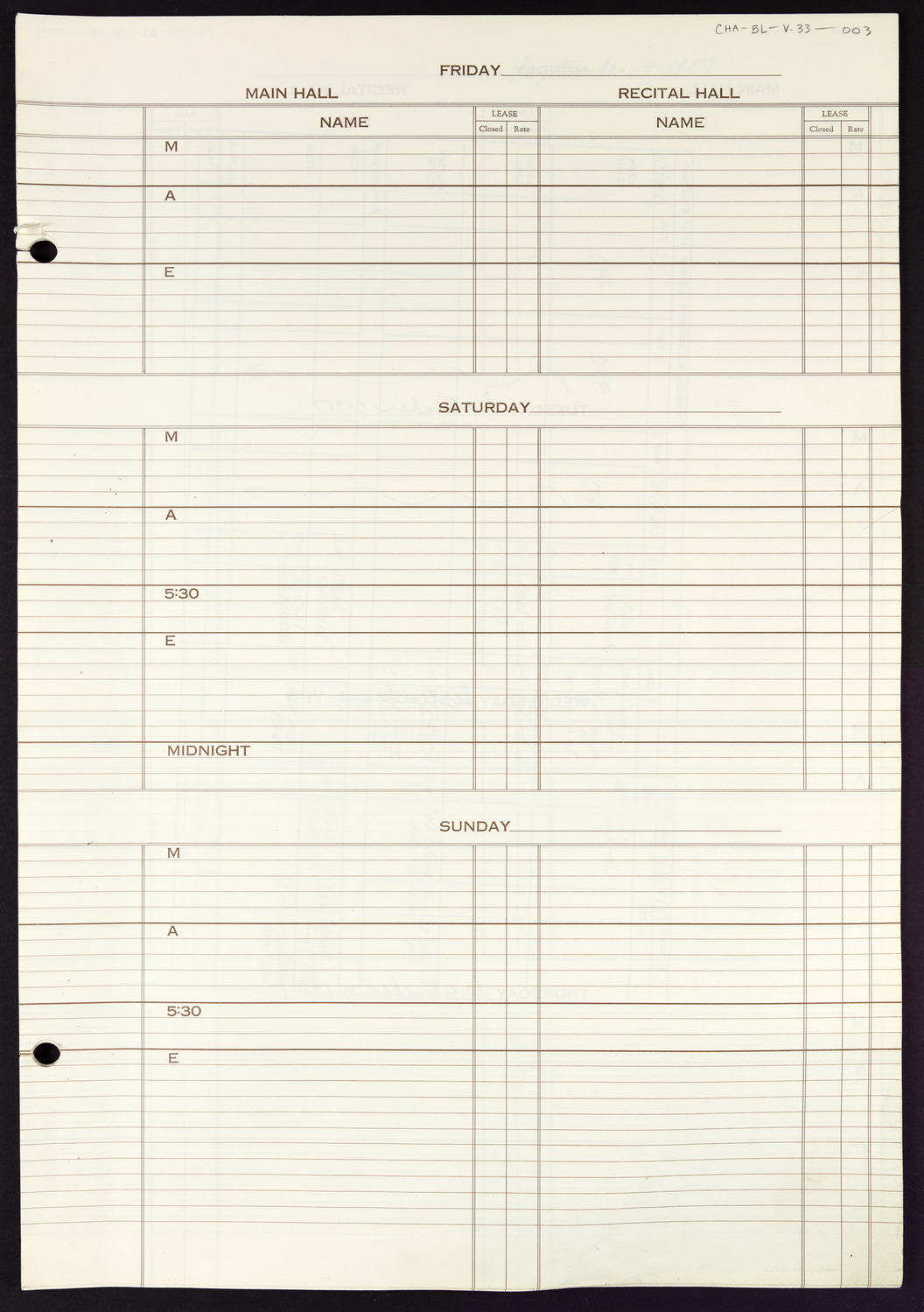 Carnegie Hall Booking Ledger, volume 33, page 3