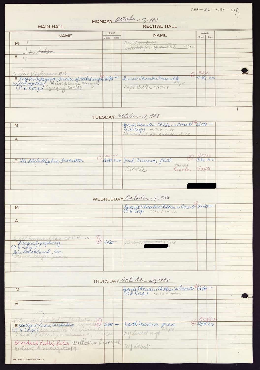 Carnegie Hall Booking Ledger, volume 34, page 18