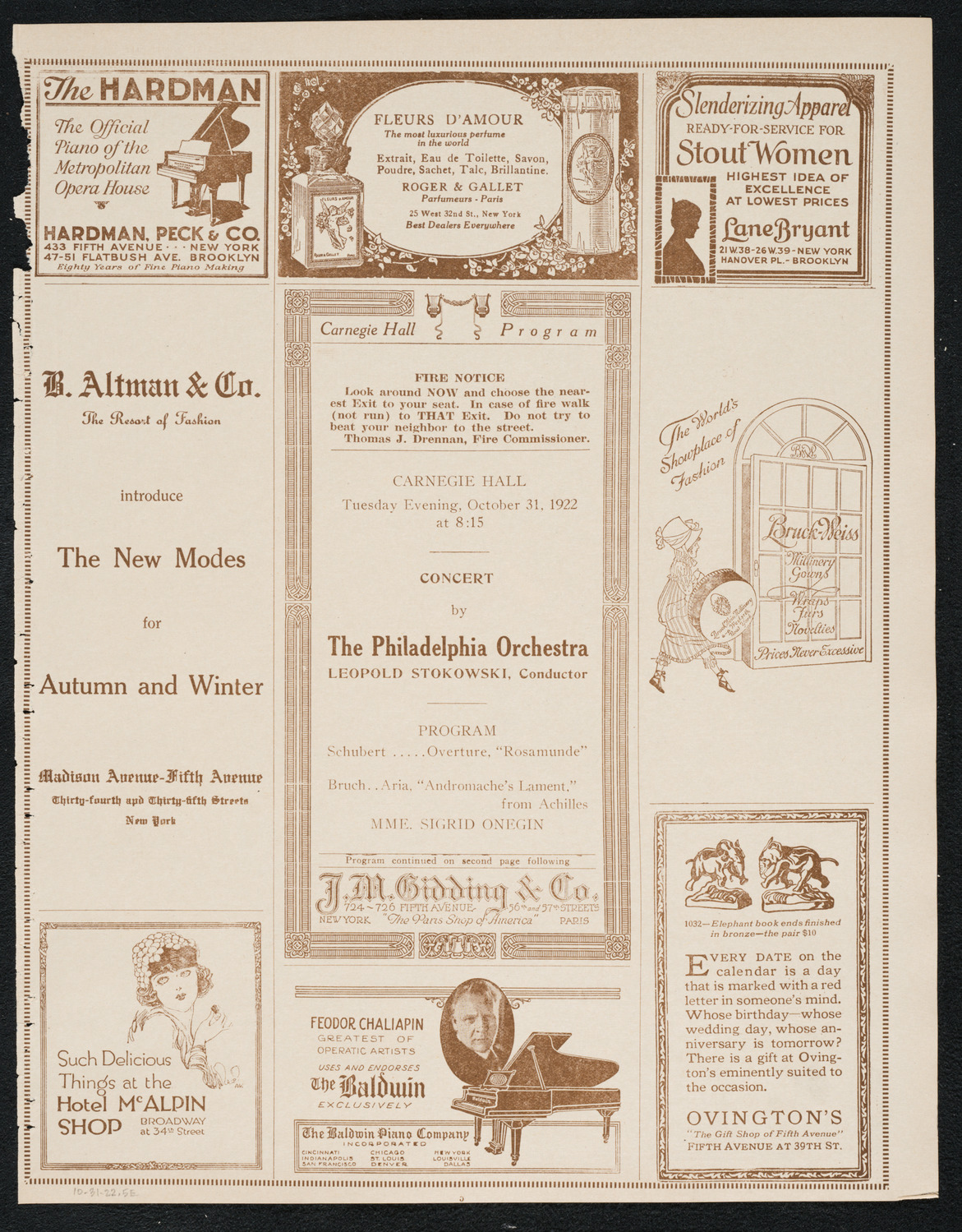 Philadelphia Orchestra, October 31, 1922, program page 5