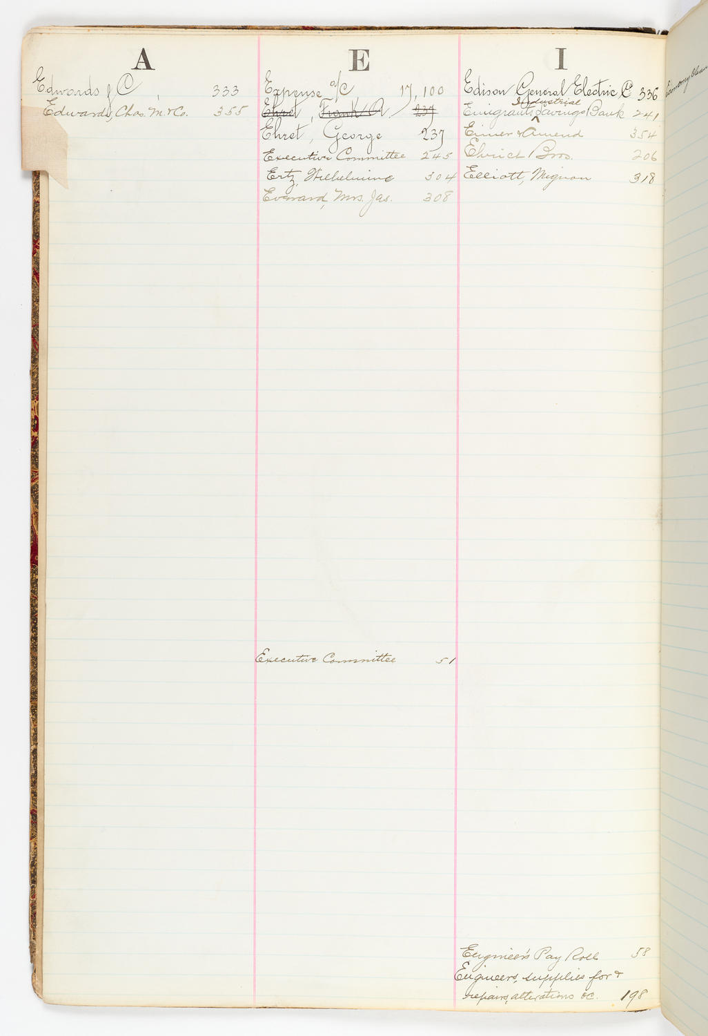 Music Hall Account Ledger Index, volume 2, page 12