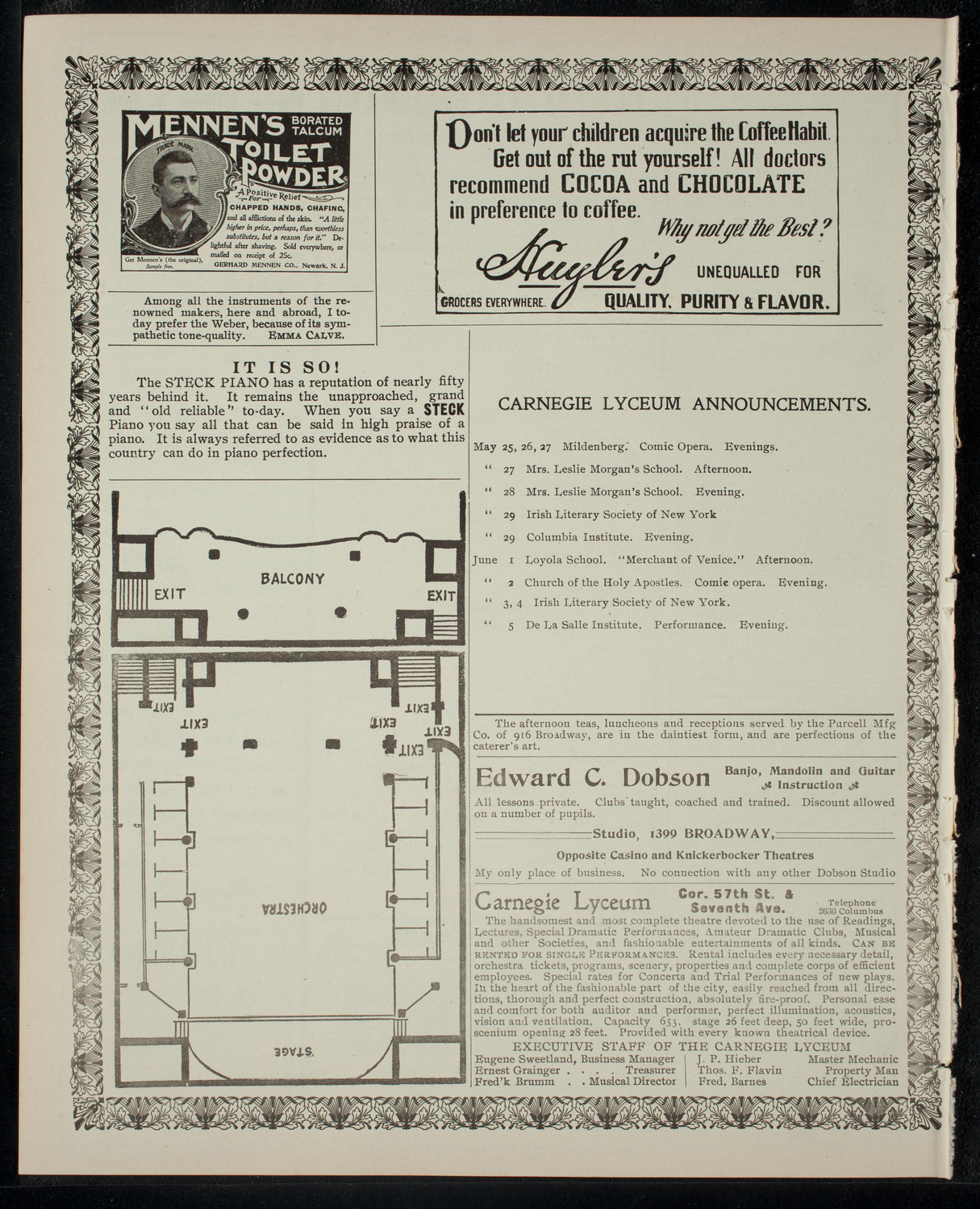 Opera Presentation by Albert Mildenberg, May 26, 1903, program page 4