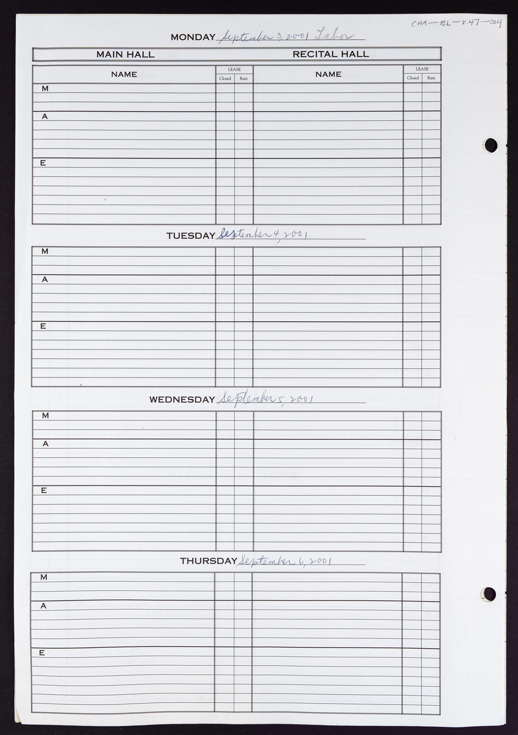 Carnegie Hall Booking Ledger, volume 47, page 4