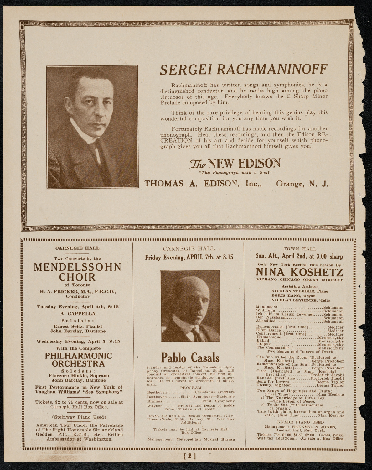 New York Philharmonic, March 31, 1922, program page 2