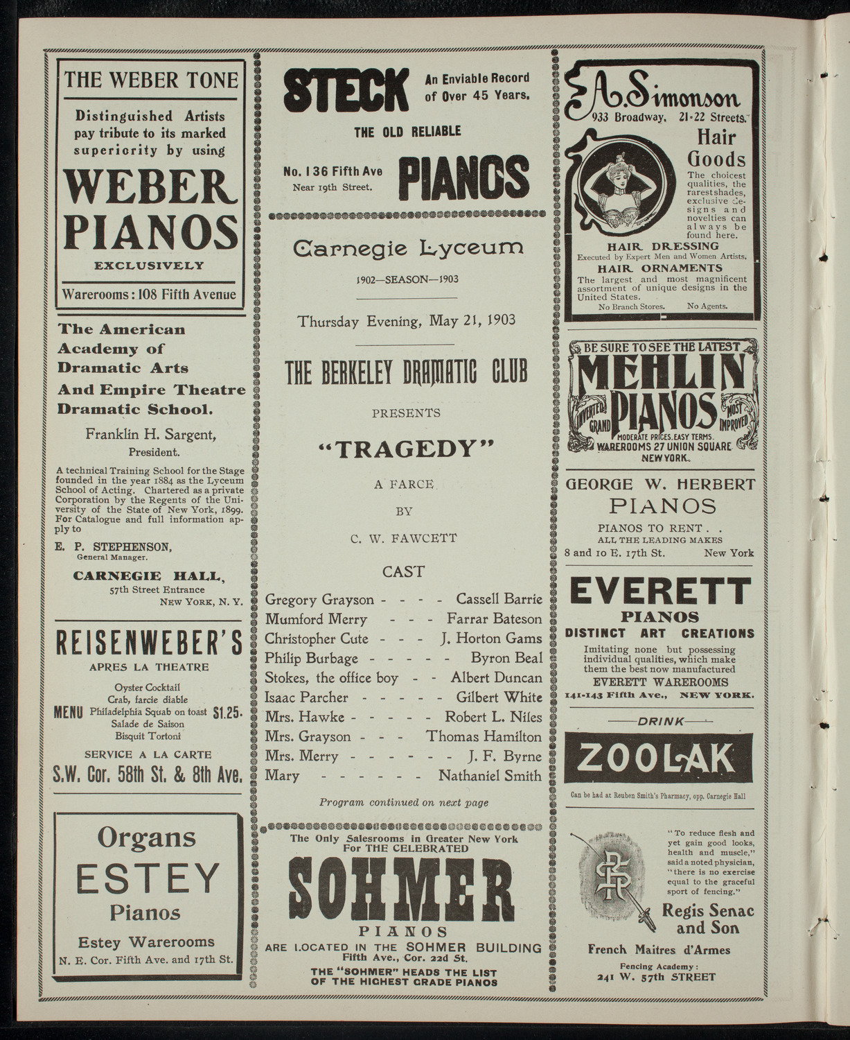 Berkeley Dramatic Club, May 21, 1903, program page 2