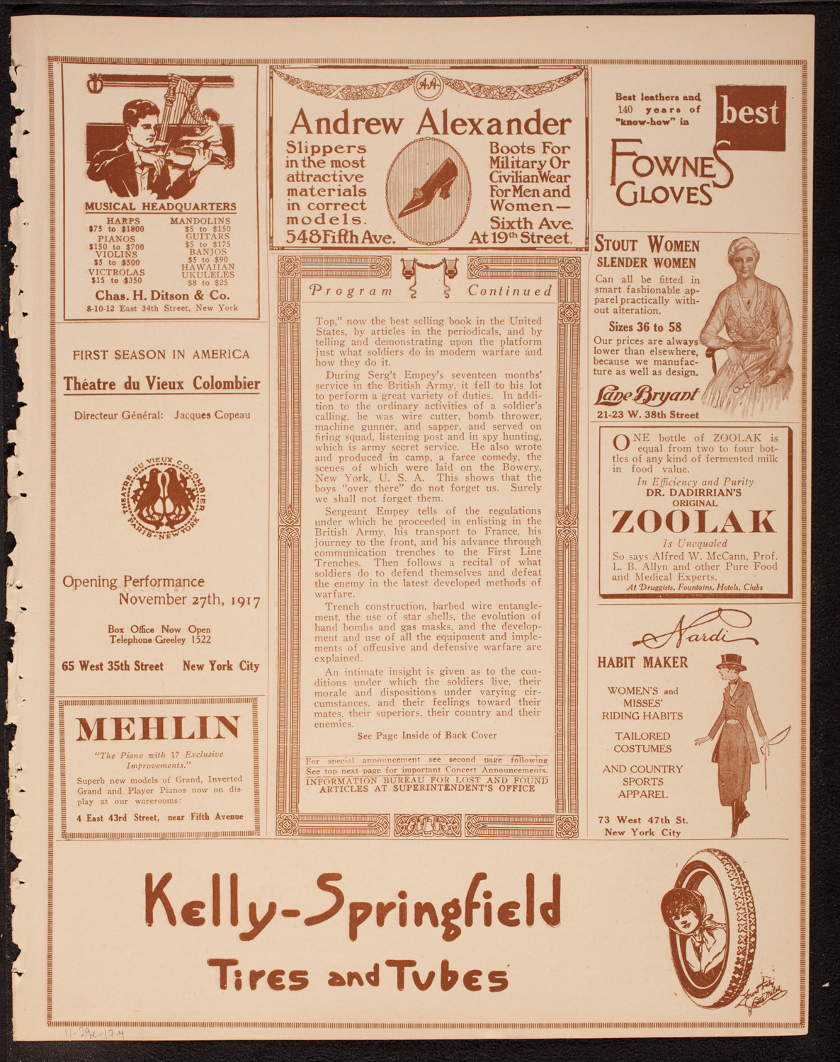 Lecture by Sergeant Arthur Guy Empey, November 29, 1917, program page 7