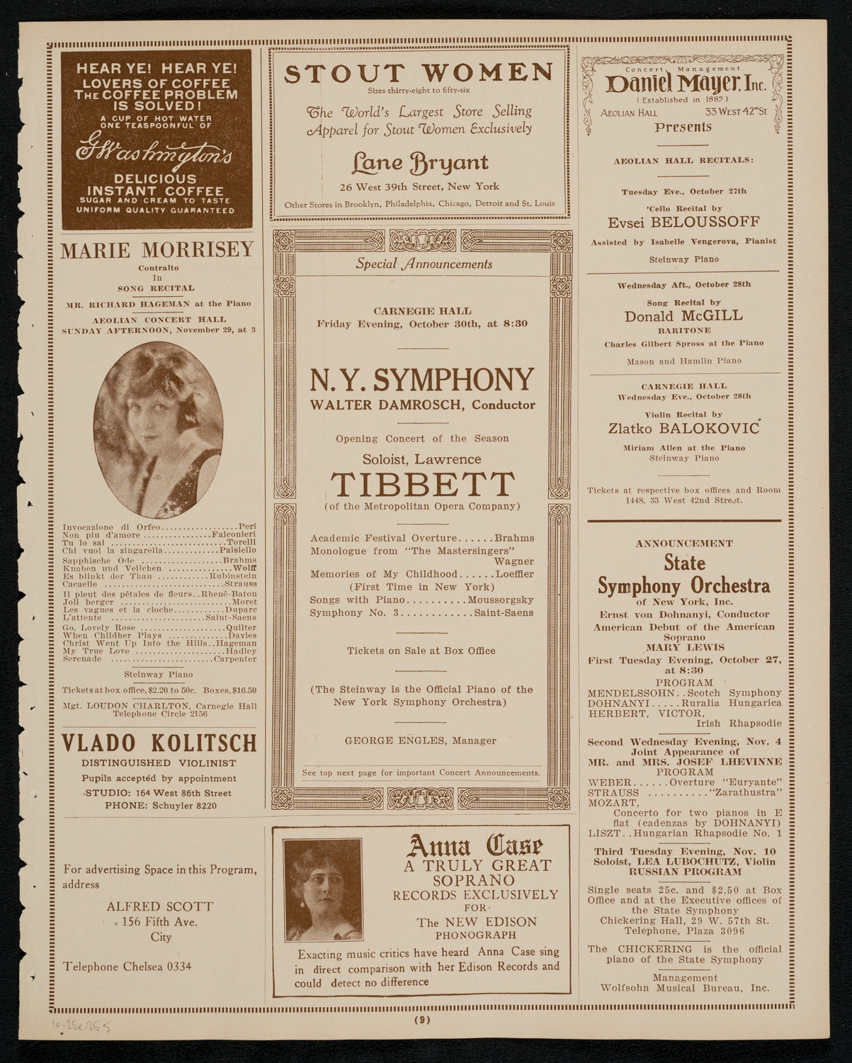 John McCormack, Tenor, October 25, 1925, program page 9