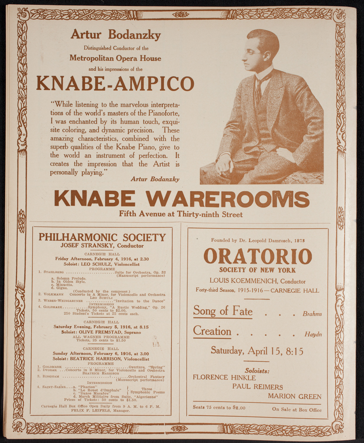 New York Philharmonic, January 30, 1916, program page 12