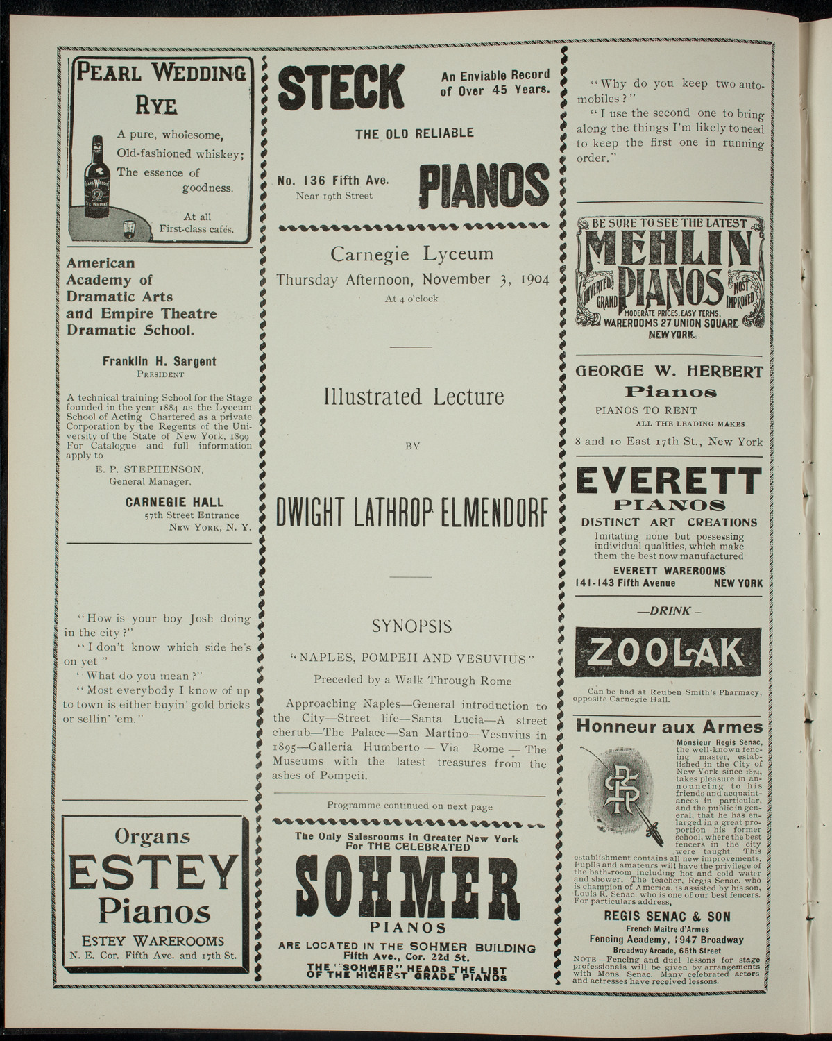 Elmendorf Lecture: Naples, Pompeii, and Vesuvius, November 3, 1904, program page 2