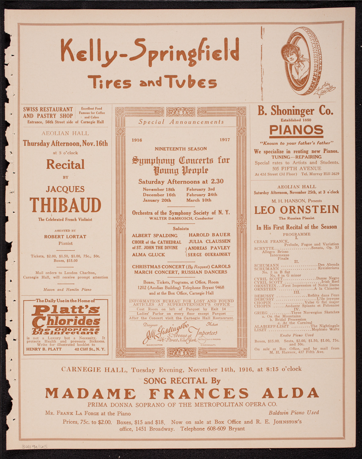 New York Philharmonic, November 9, 1916, program page 9