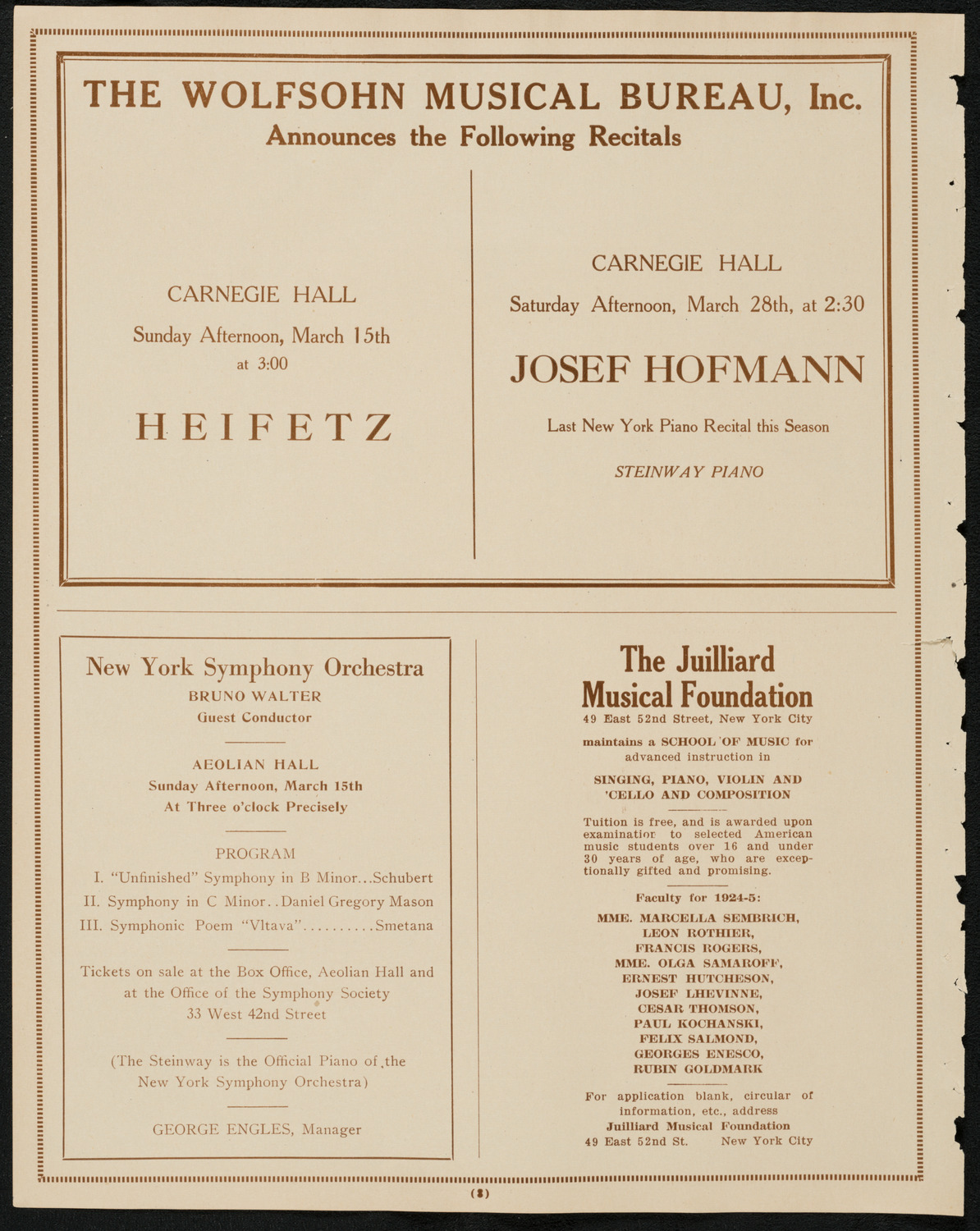 New York Symphony Orchestra, March 13, 1925, program page 8