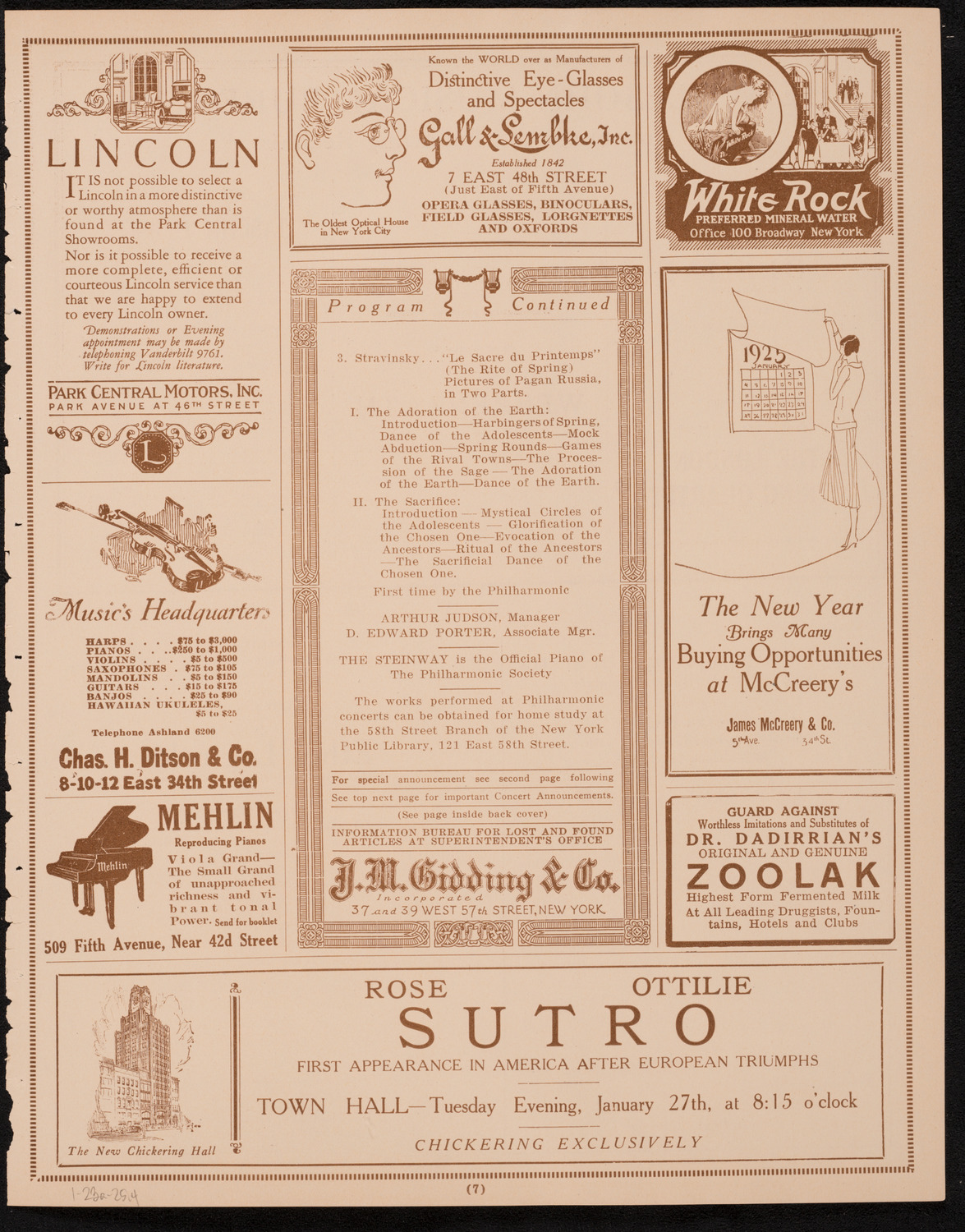 New York Philharmonic, January 23, 1925, program page 7