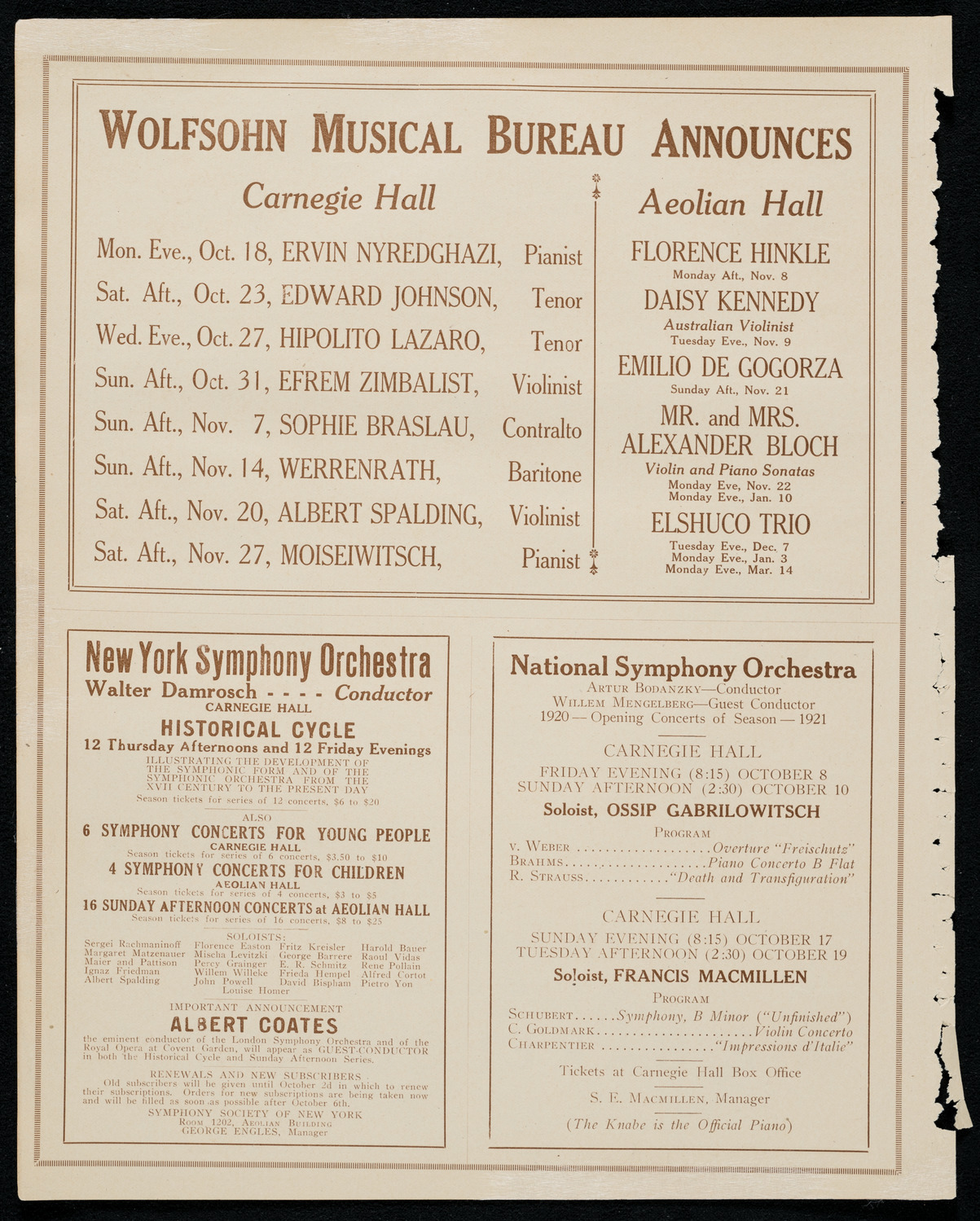 Mischa Violin, Violin, October 3, 1920, program page 8