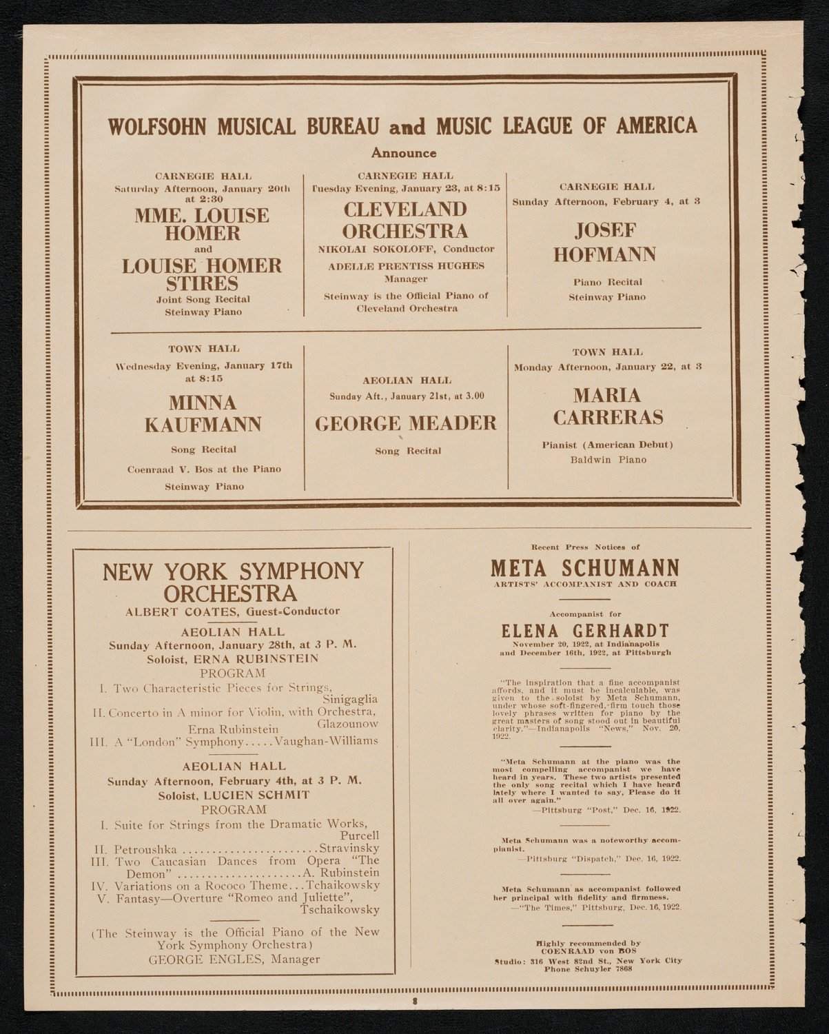 Elena Gerhardt, Soprano, January 16, 1923, program page 8