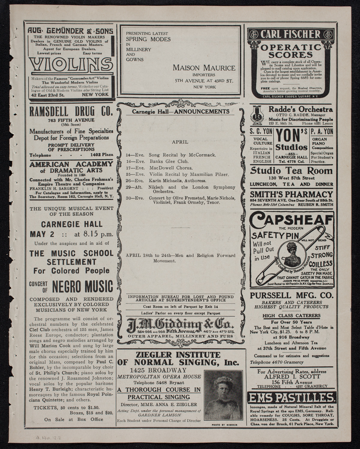 People's Symphony Concert, April 14, 1912, program page 3