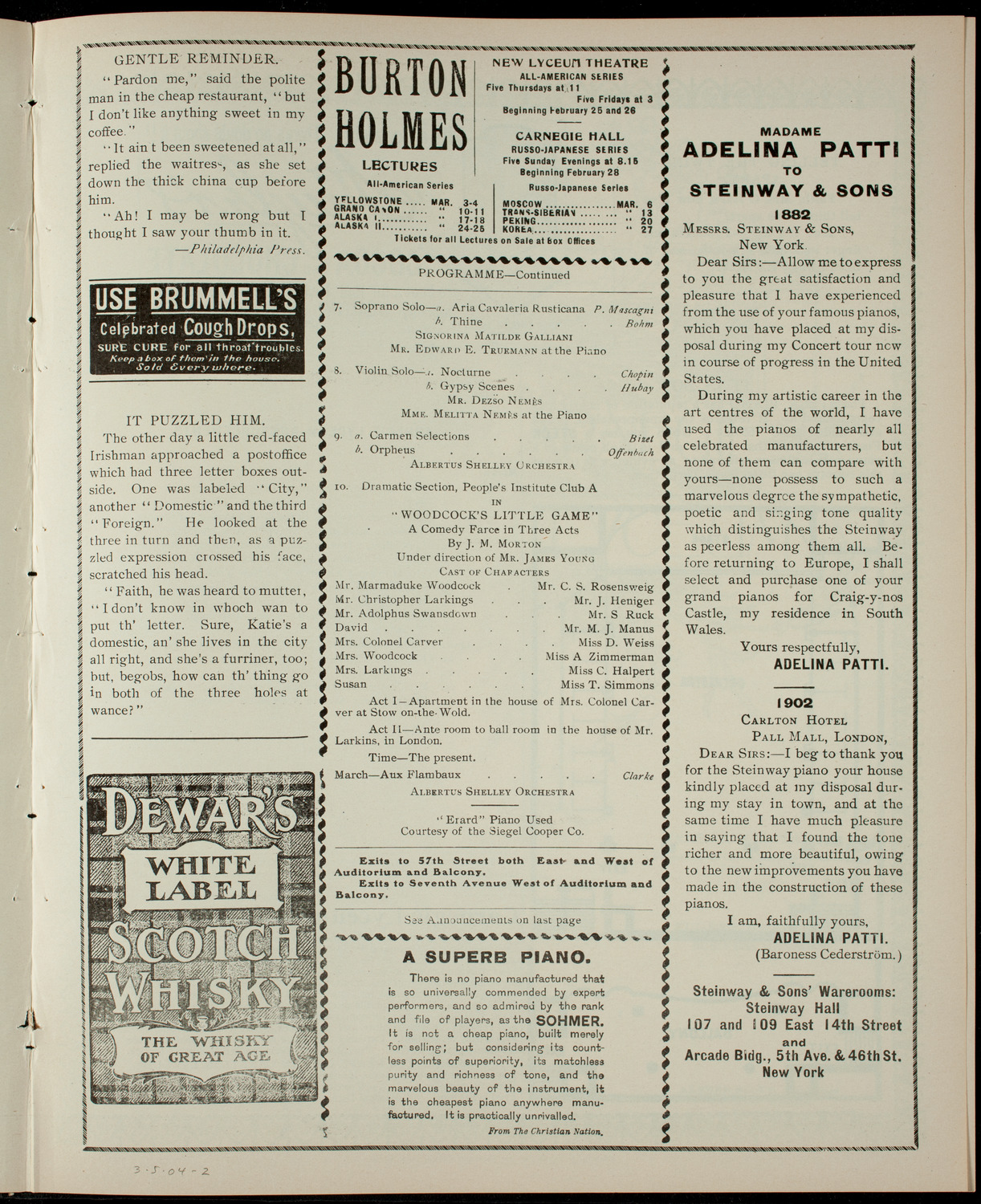 Program by The People's Institute Club A, March 5, 1904, program page 3