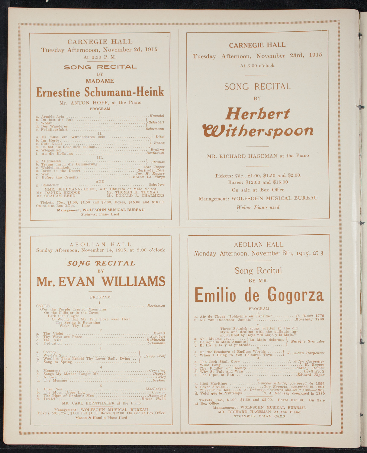 Nellie Melba, Soprano, October 31, 1915, program page 10