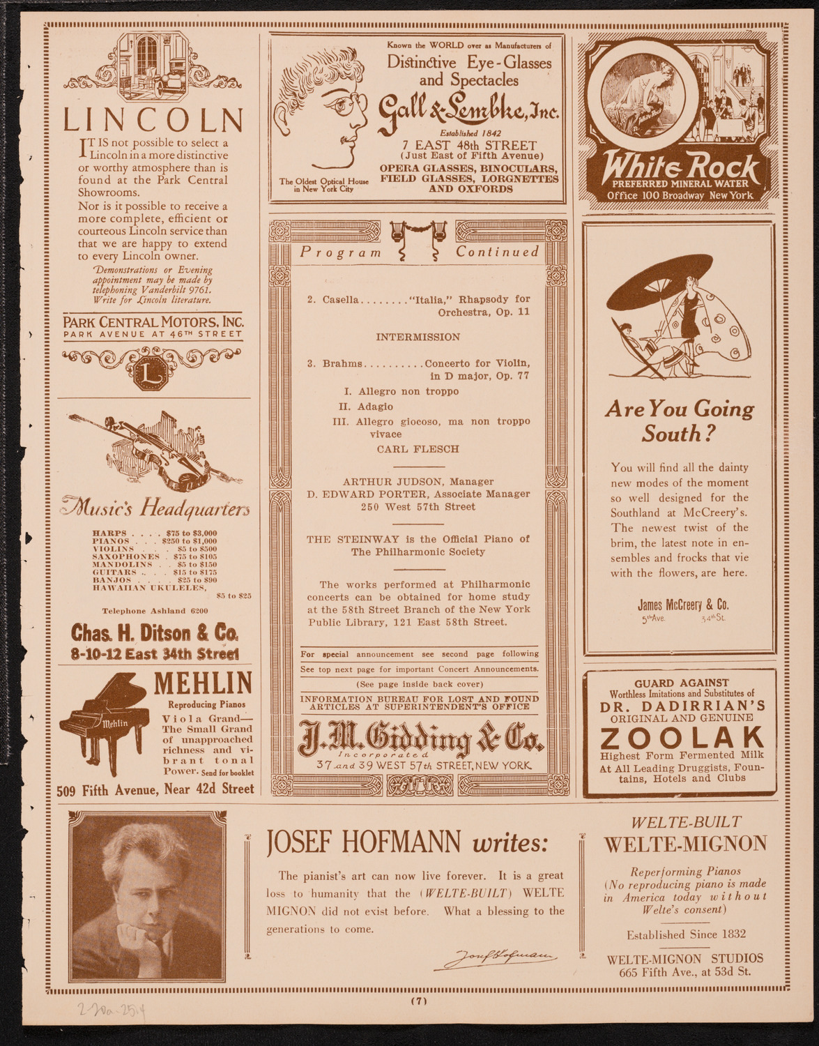 New York Philharmonic, February 20, 1925, program page 7