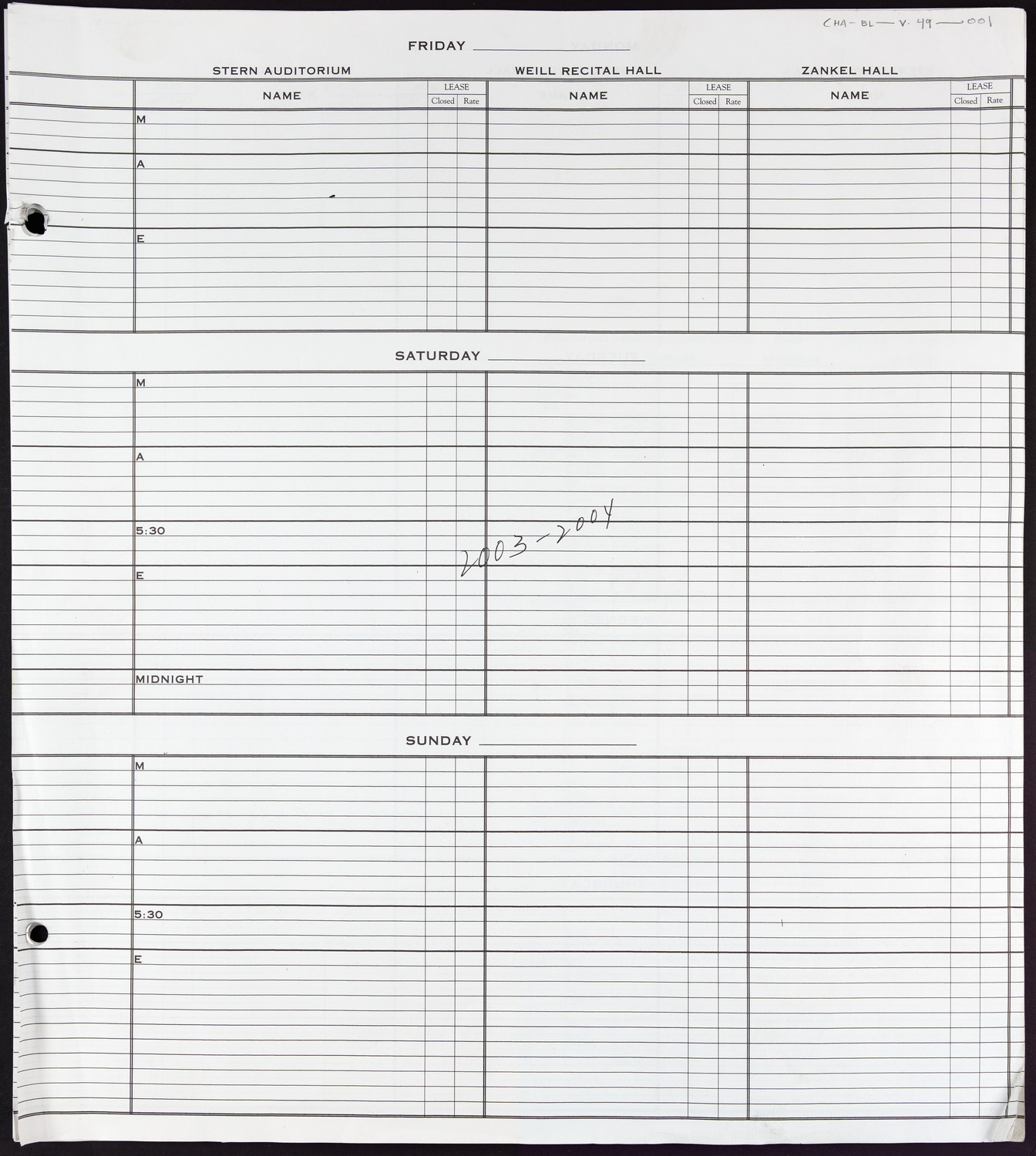 Carnegie Hall Booking Ledger, volume 49, page 1