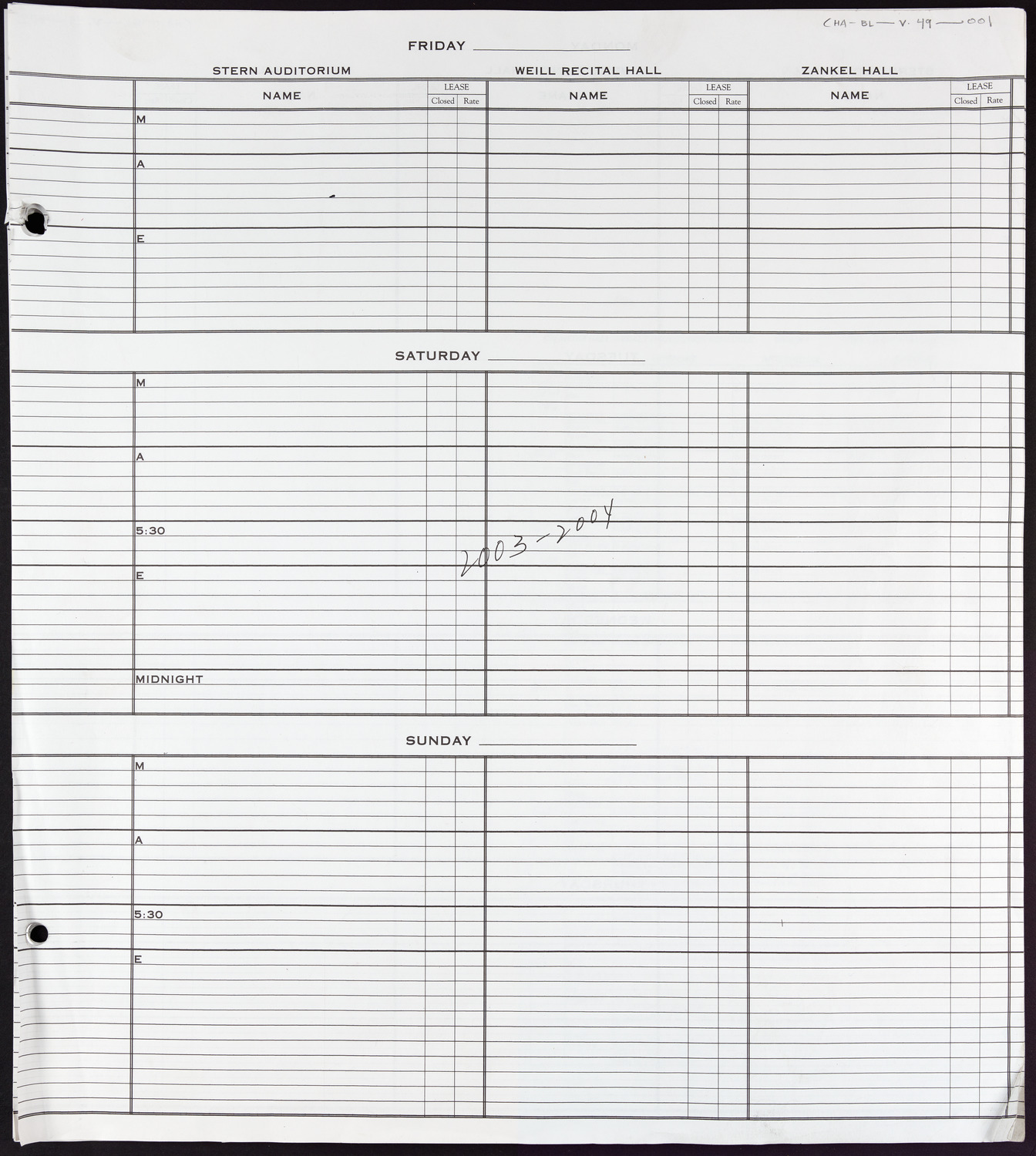 Carnegie Hall Booking Ledger, volume 49, page 1