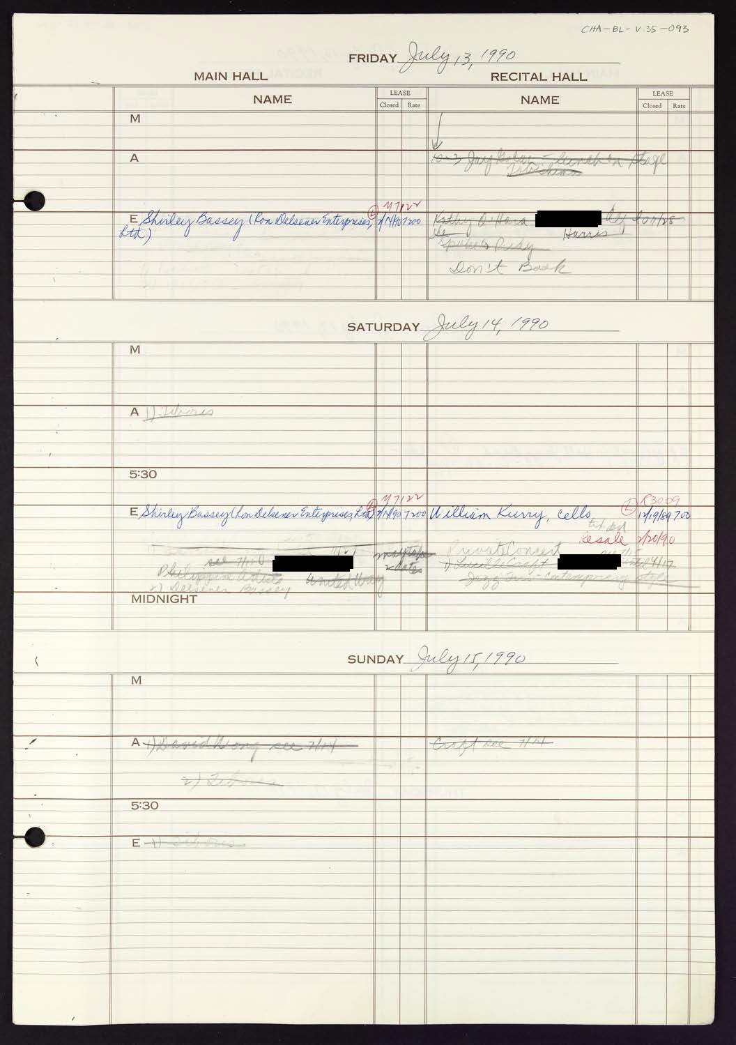 Carnegie Hall Booking Ledger, volume 35, page 93