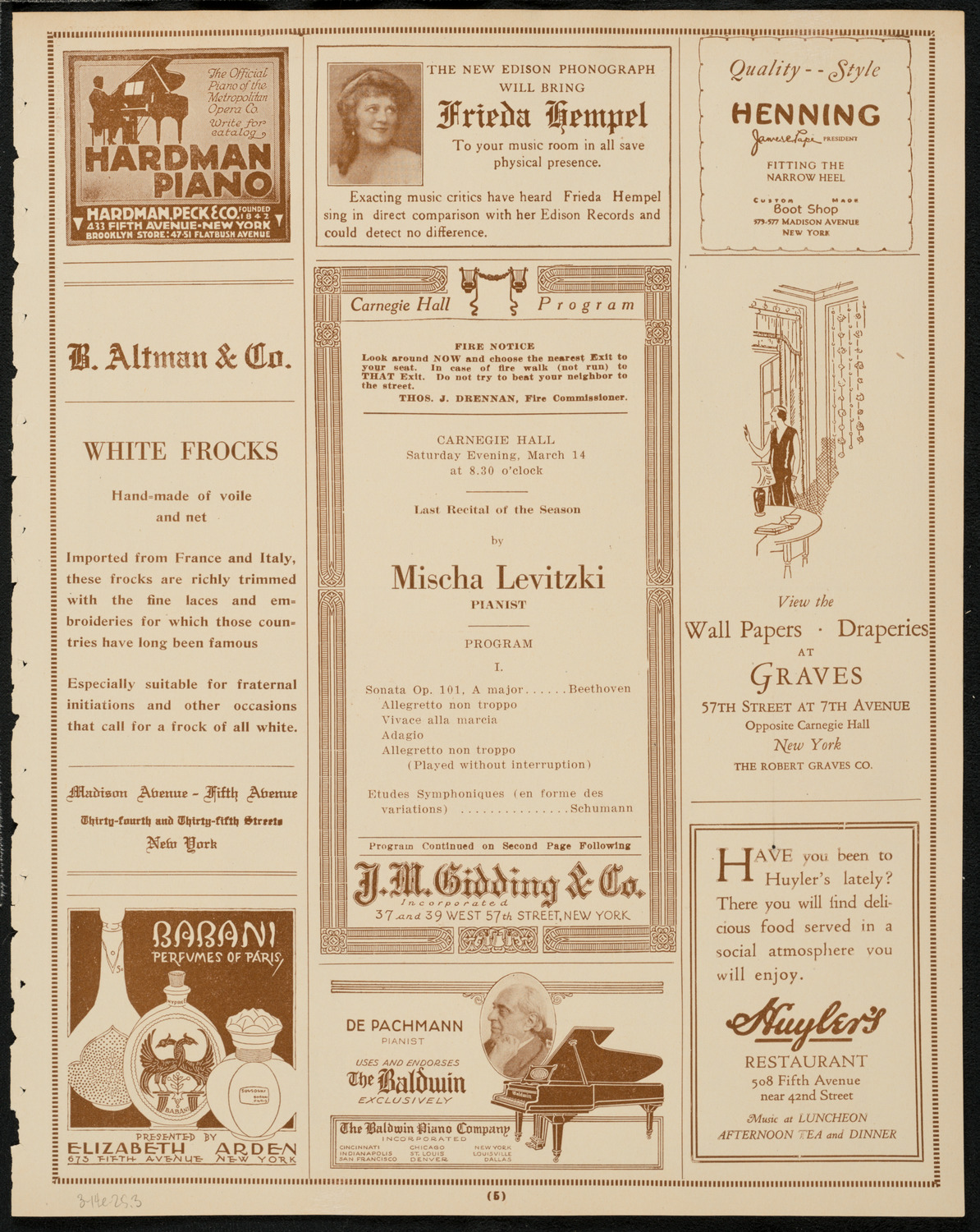 Mischa Levitzki, Piano, March 14, 1925, program page 5