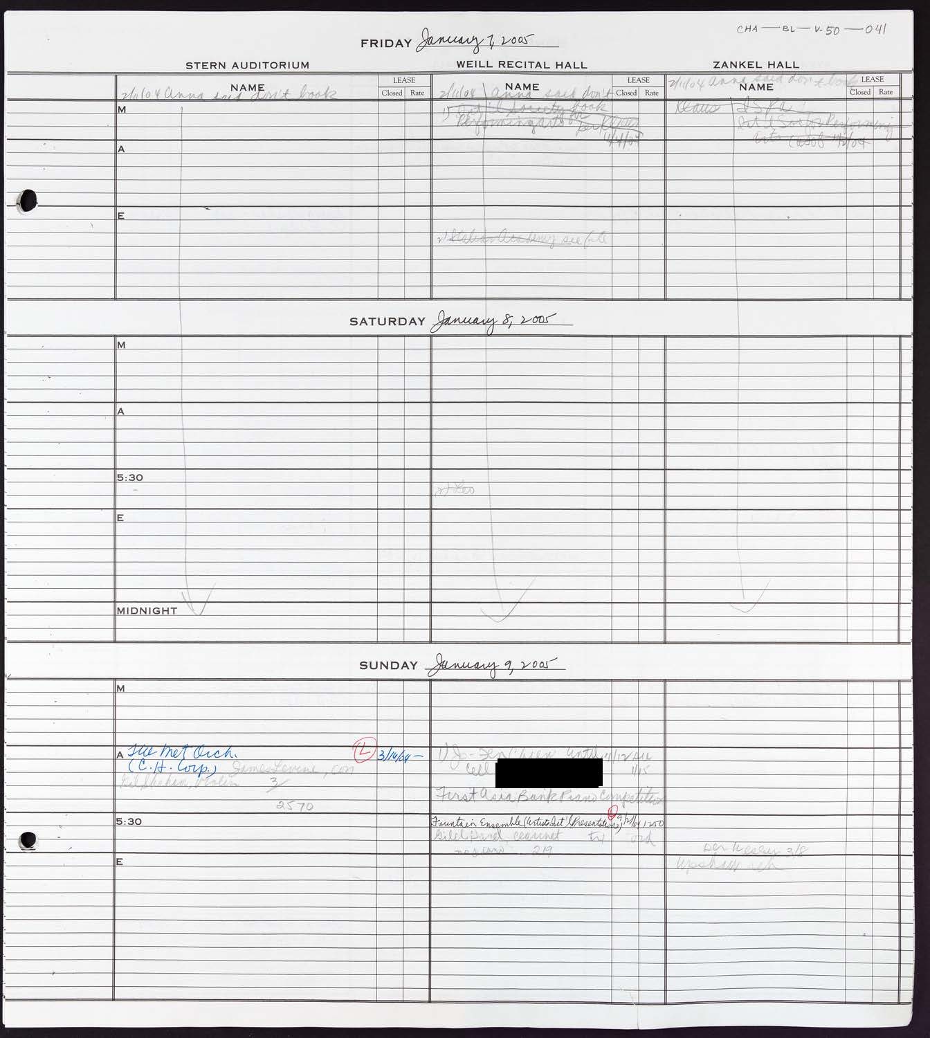 Carnegie Hall Booking Ledger, volume 50, page 41