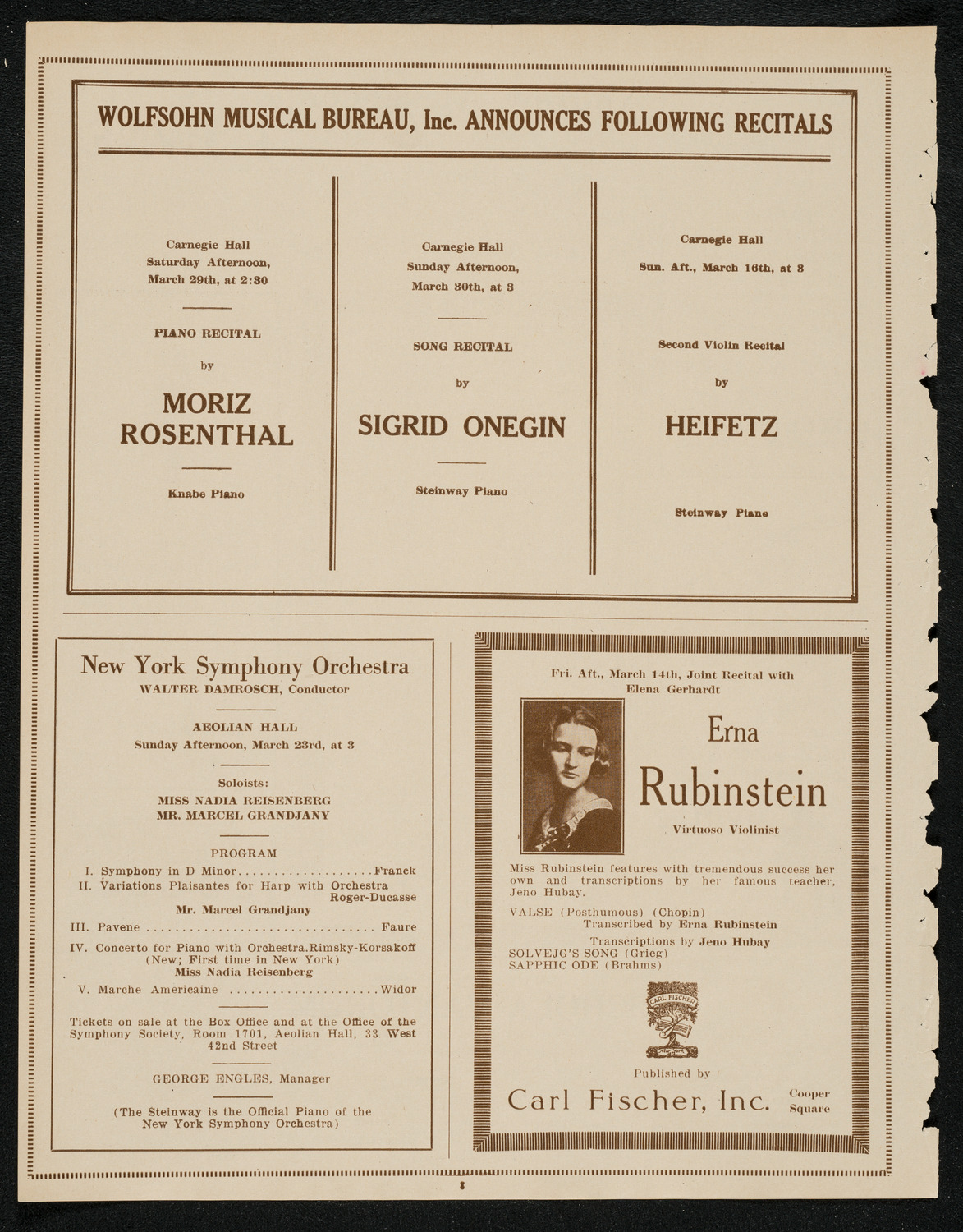 Elena Gerhardt, Soprano and Erna Rubinstein, March 14, 1924, program page 8