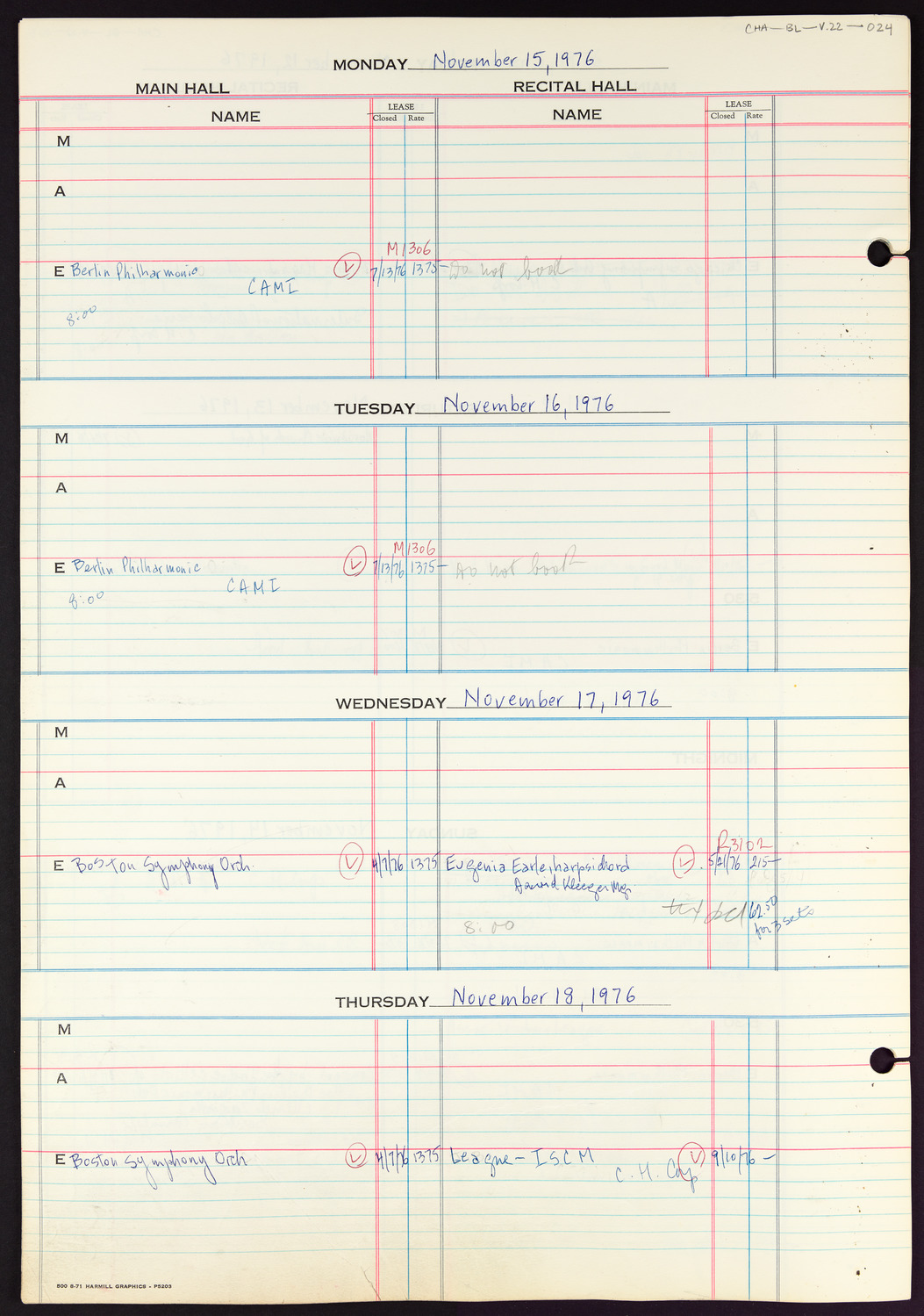 Carnegie Hall Booking Ledger, volume 22, page 24