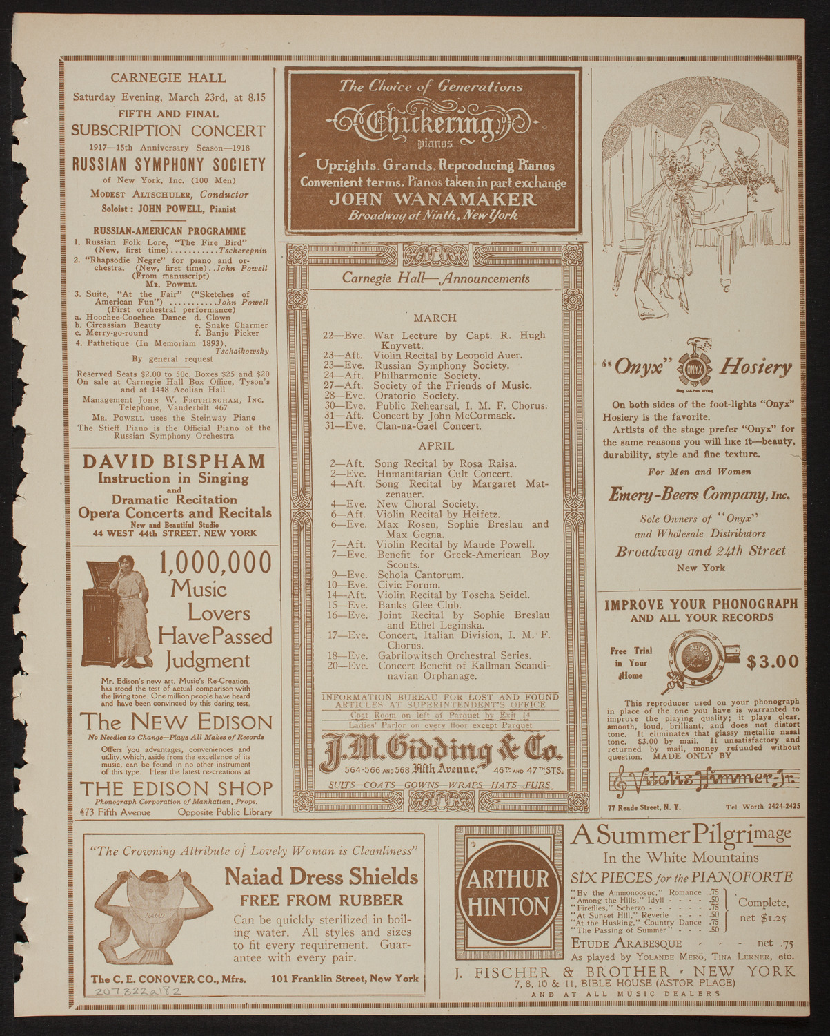 New York Philharmonic, March 22, 1918, program page 3