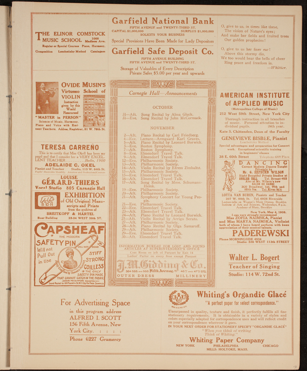 New York Philharmonic, October 30, 1914, program page 3