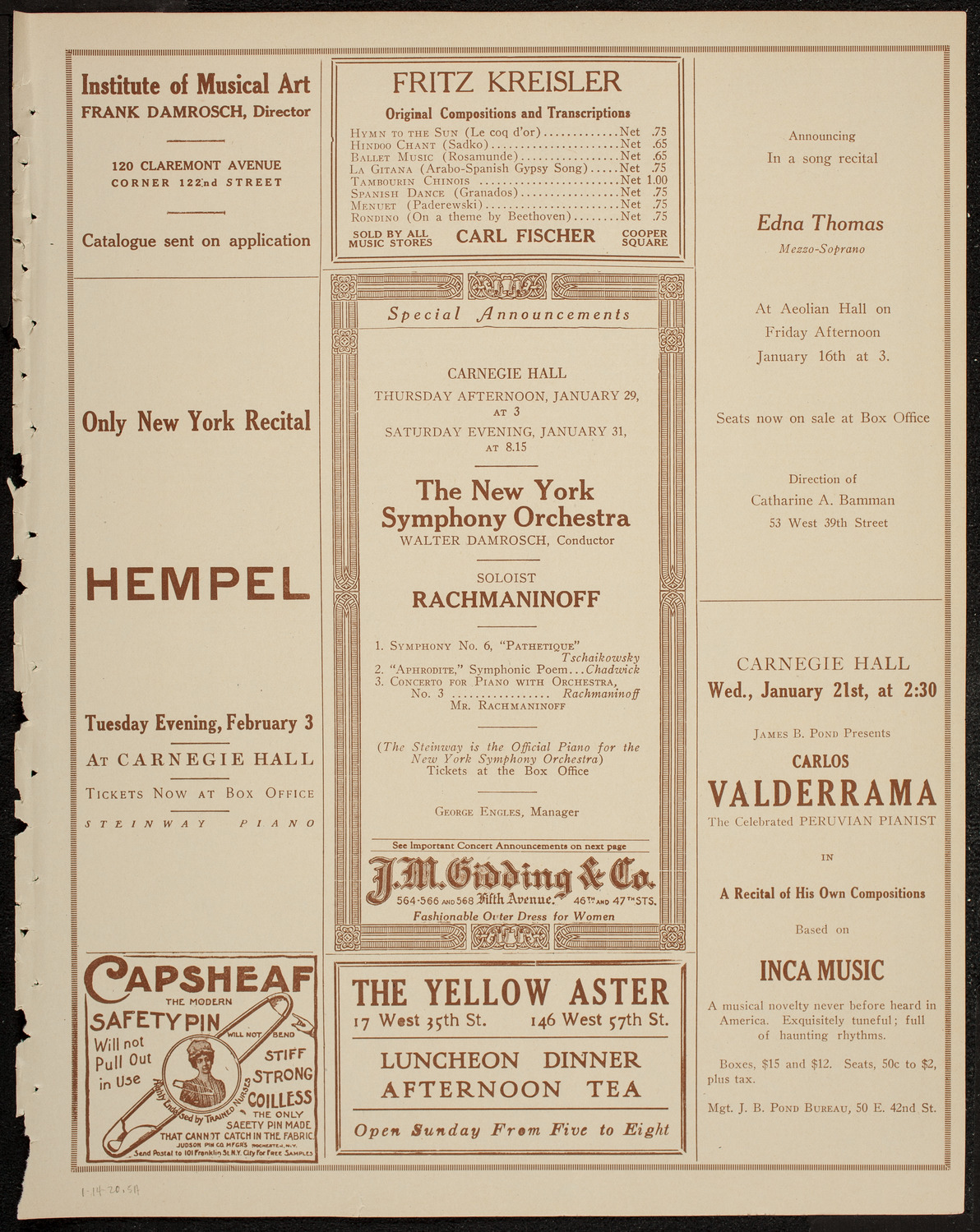 Fritz Kreisler, Violin, January 14, 1920, program page 9