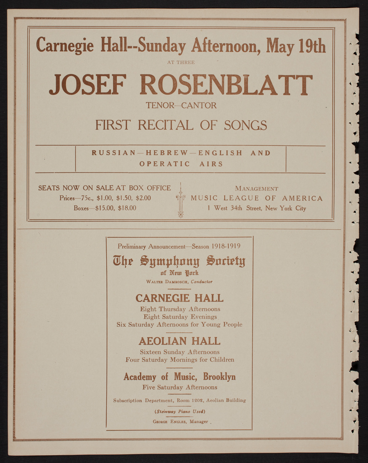Toscha Seidel, Violin, April 28, 1918, program page 8