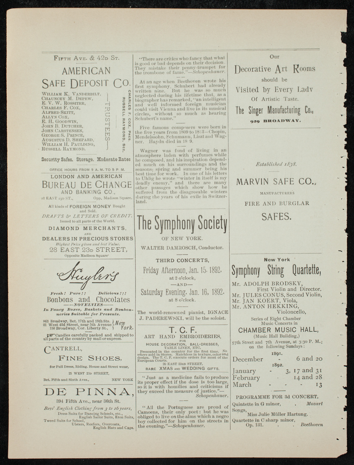 Grand Concert, December 22, 1891, program page 4