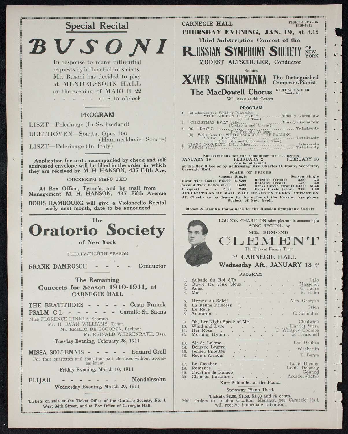 New York Philharmonic, January 13, 1911, program page 10