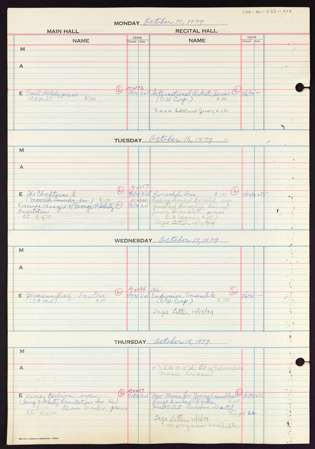 Carnegie Hall Booking Ledger, volume 25, page 14