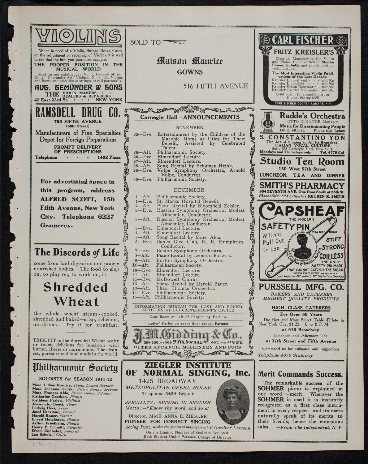 Symphony Concert for Young People, November 25, 1911, program page 3