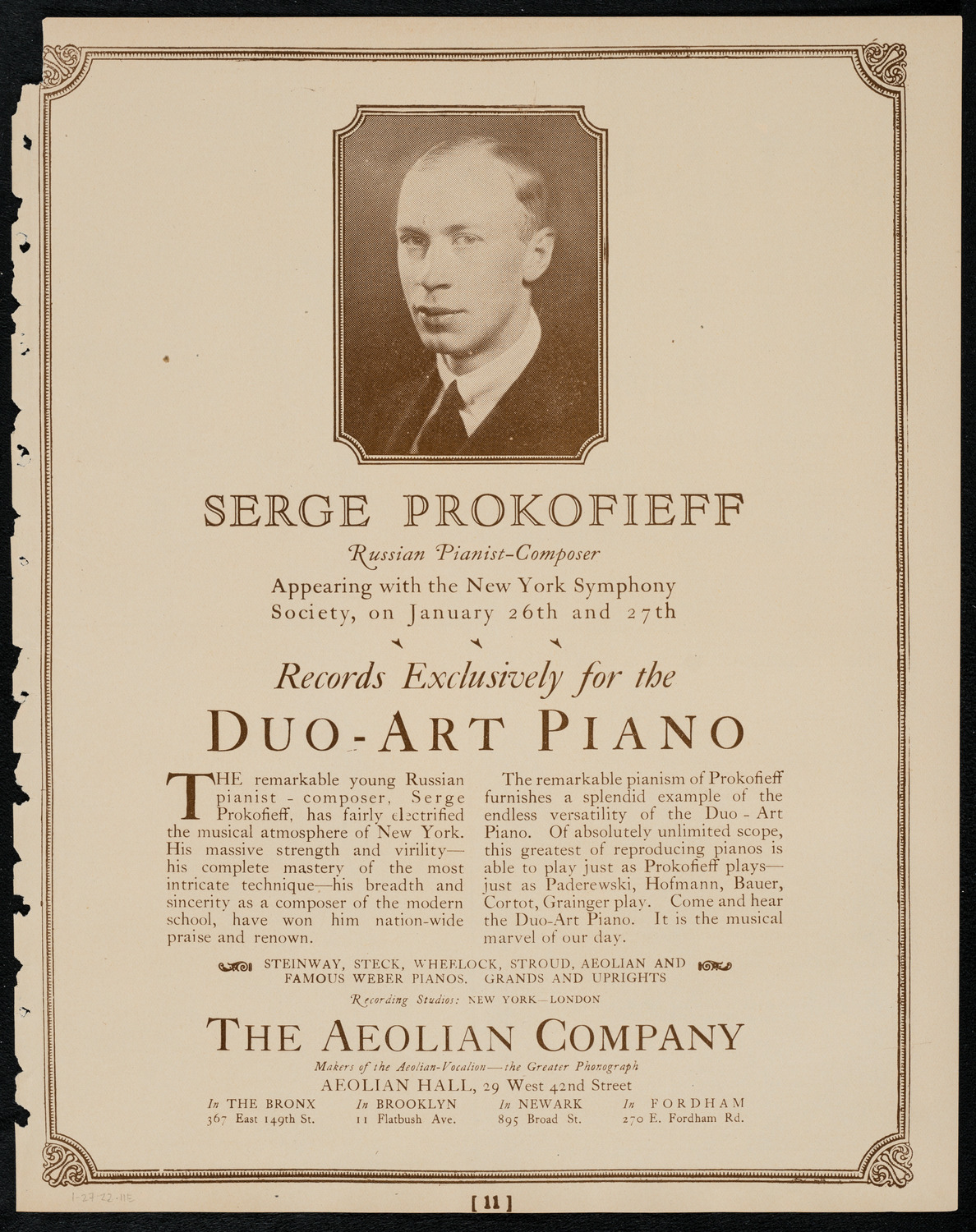 New York Symphony Orchestra, January 27, 1922, program page 11