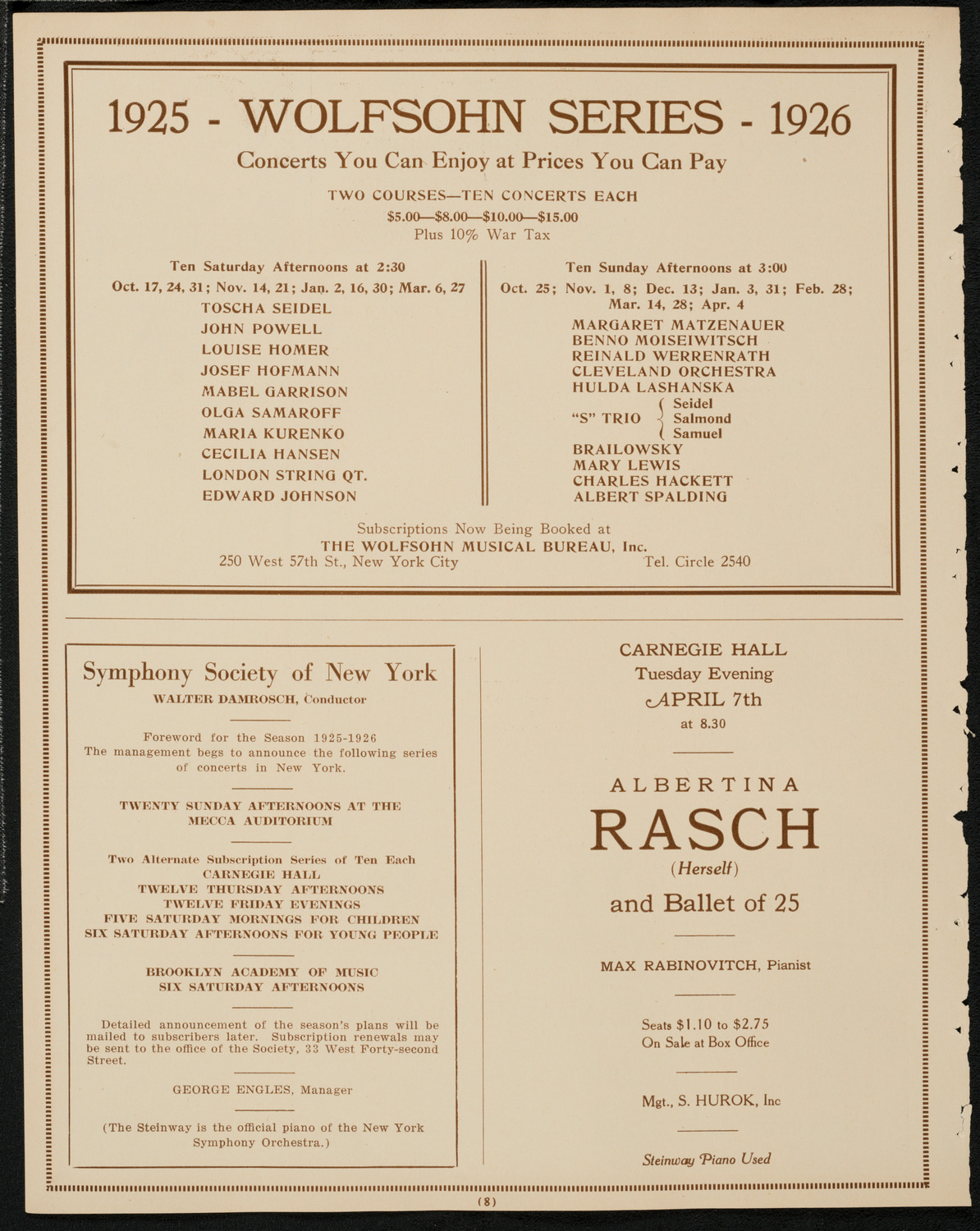 New York Philharmonic, April 2, 1925, program page 8