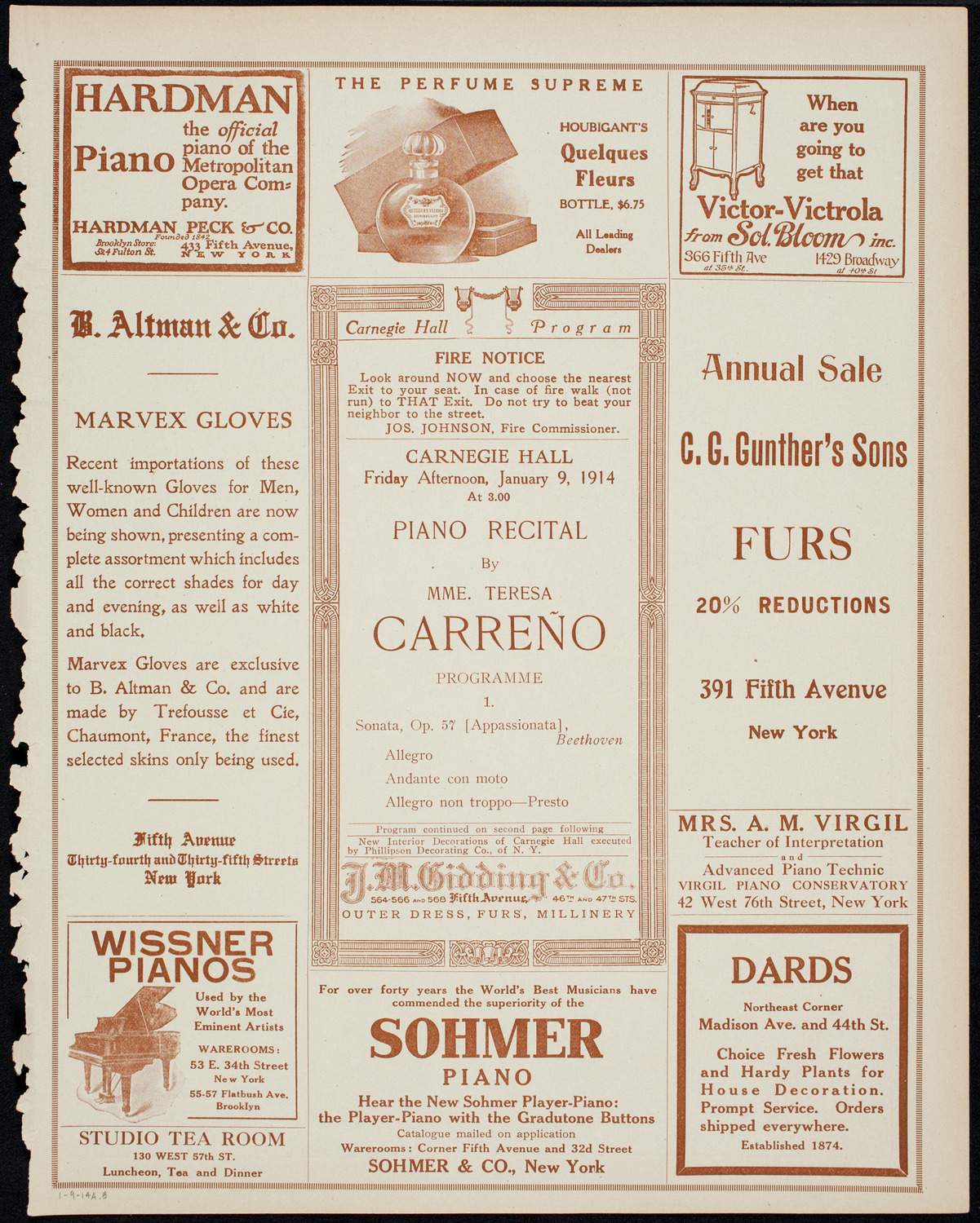 Teresa Carreño, Piano, January 9, 1914, program page 5