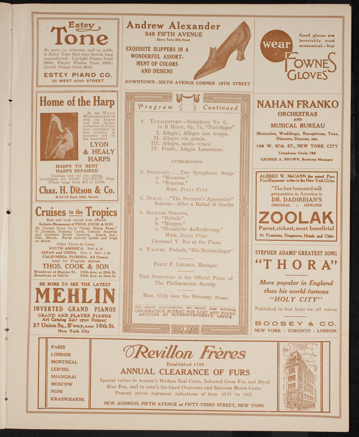 New York Philharmonic, February 10, 1916, program page 7
